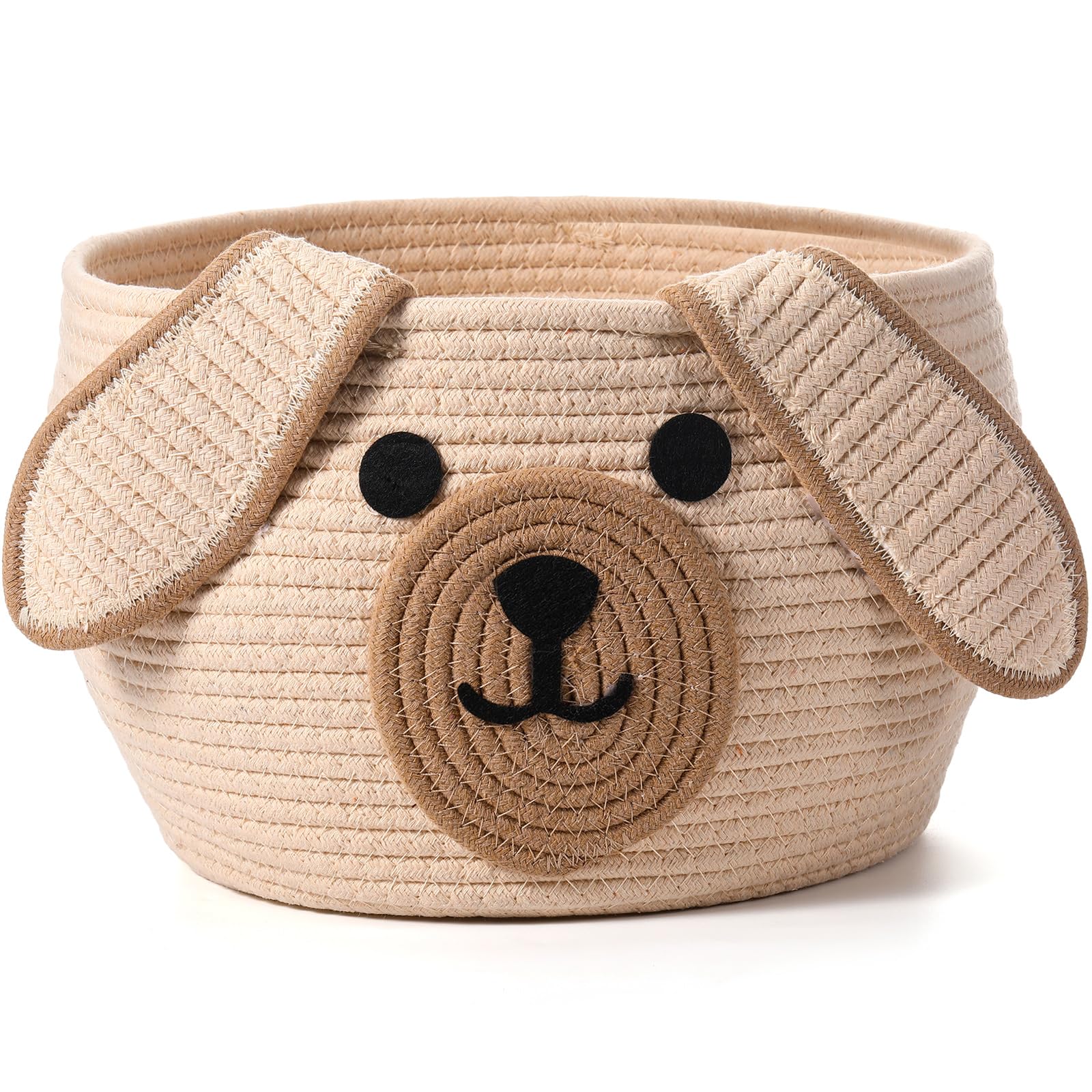 Zopeal Dog Woven Basket Cute Woven Cotton Rope Puppy Animal Storage Basket For Laundry Toy Gift (Khaki,13 X 8 Inch)