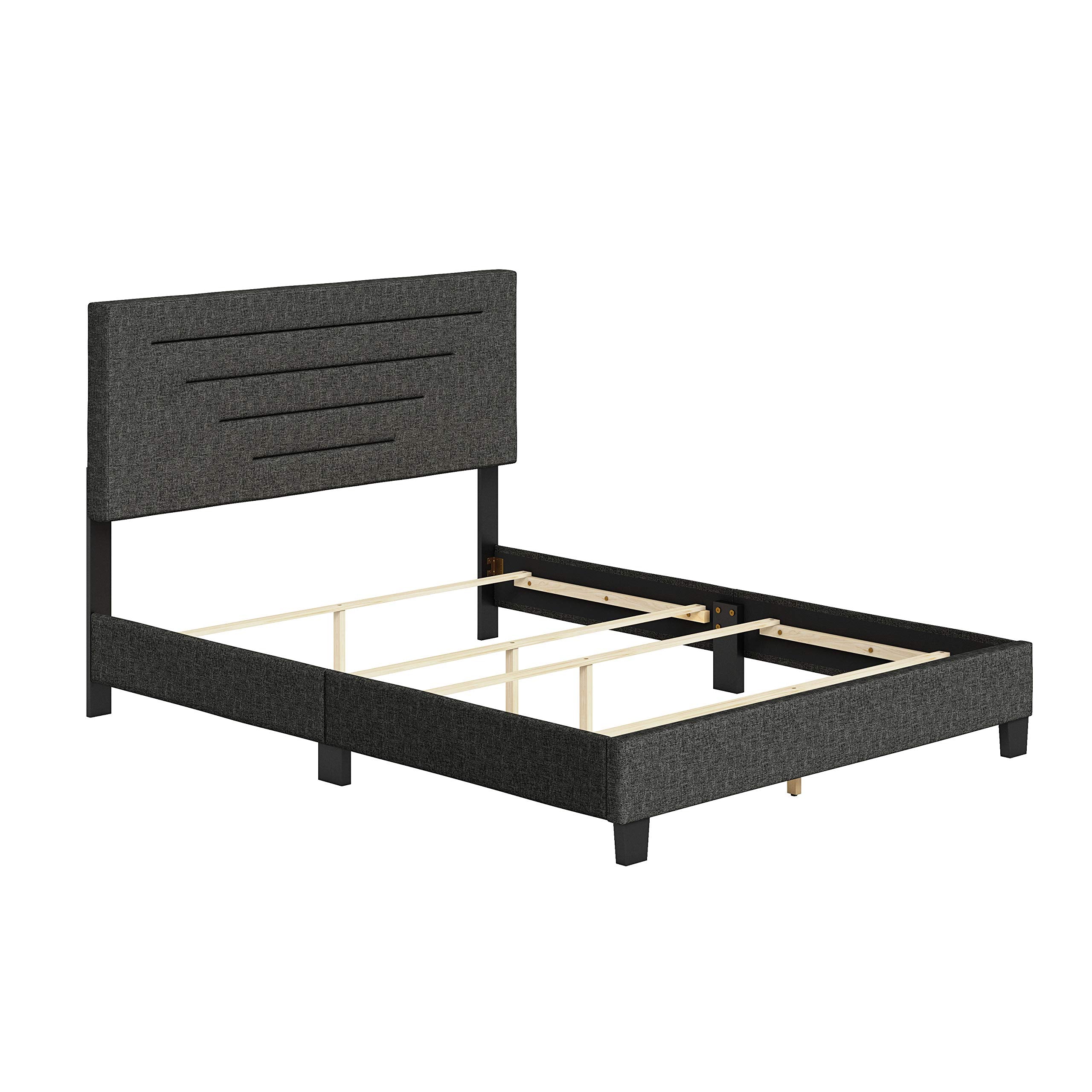 Boyd Sleep Cordoba Upholstered Platform Bed with Headboard and Durable Mattress Foundation with Strong Wood Slat Supports, Box Spring Required: Twin, Charcoal