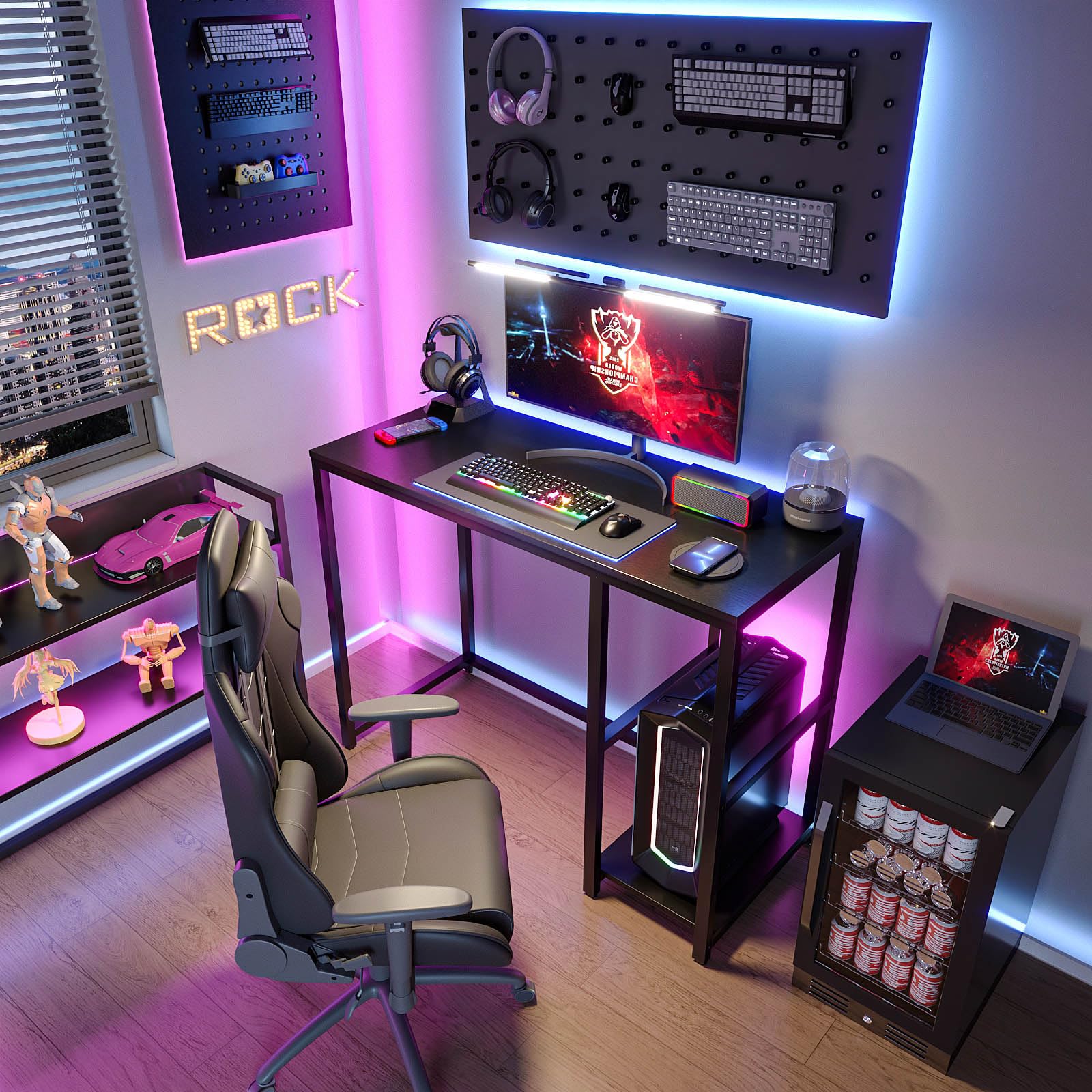 Sinpaid Computer Desk 47 Inches With 2-Tier Shelves Sturdy Home Office Desk With Large Storage Space Modern Gaming Desk Study Writing Laptop Table, Black Desk