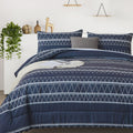 WONGS BEDDING Navy Blue Comforter Set King,Reversible Boho Triangle Down Alternative Comforter Set for King Bed - 3 Pieces (1 Co