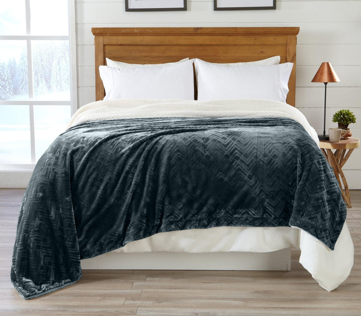 Sherpa Fleece And Velvet Plush 50' X 60' Throw Blanket Charcoal | Thick Blanket For Fall And Winter | Cozy, Soft, And Warm Fle