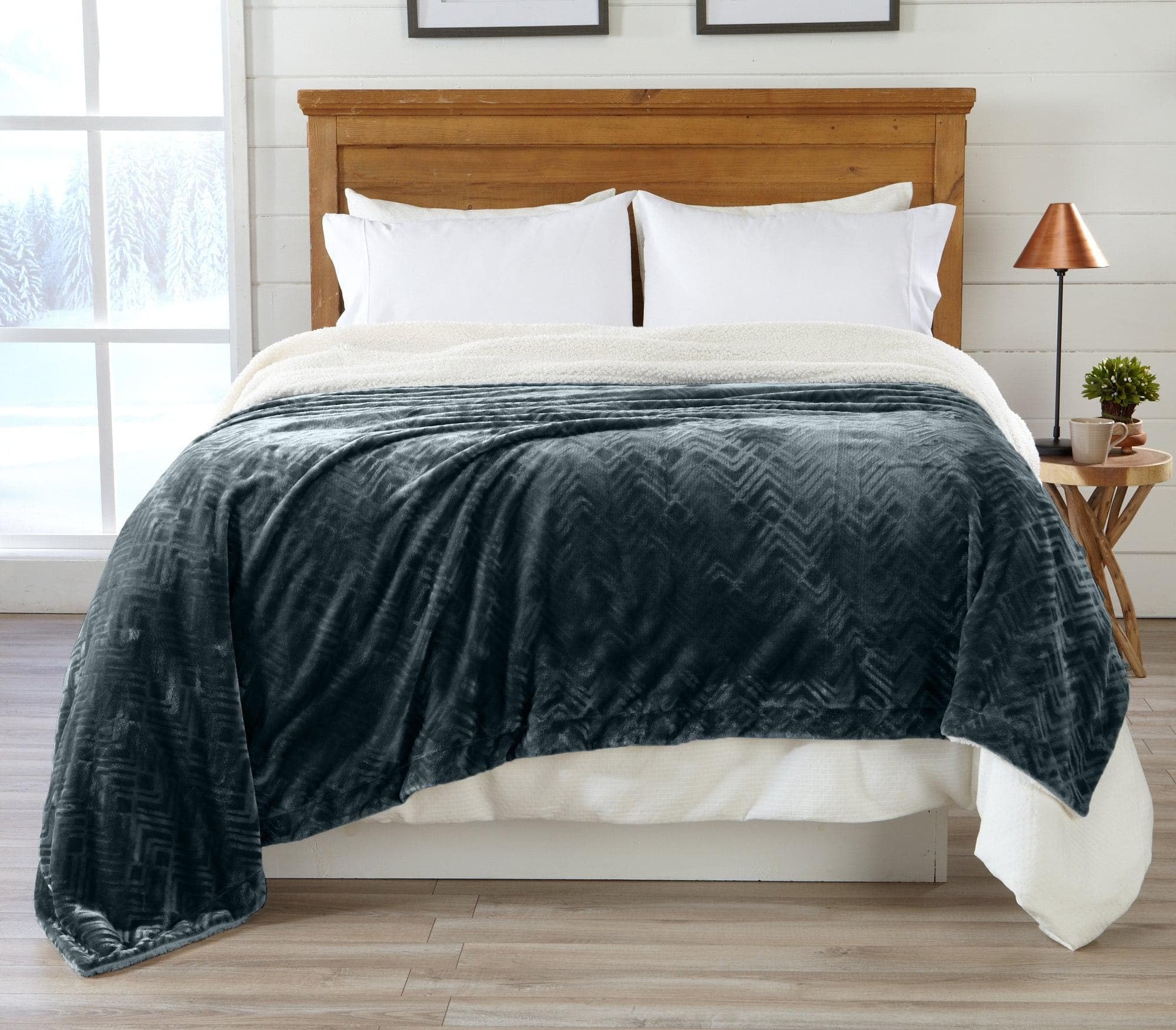 Sherpa Fleece And Velvet Plush 50' X 60' Throw Blanket Charcoal | Thick Blanket For Fall And Winter | Cozy, Soft, And Warm Fle