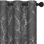 Deconovo Blackout Curtains - Silver Blossoming Branch Print, Thermal Insulated, Noise Reducing, Privacy Drapes For Bedroom & Living Room (42W X 63L Inch, Dark Grey/Silver Tree Branch, 2 Panels)