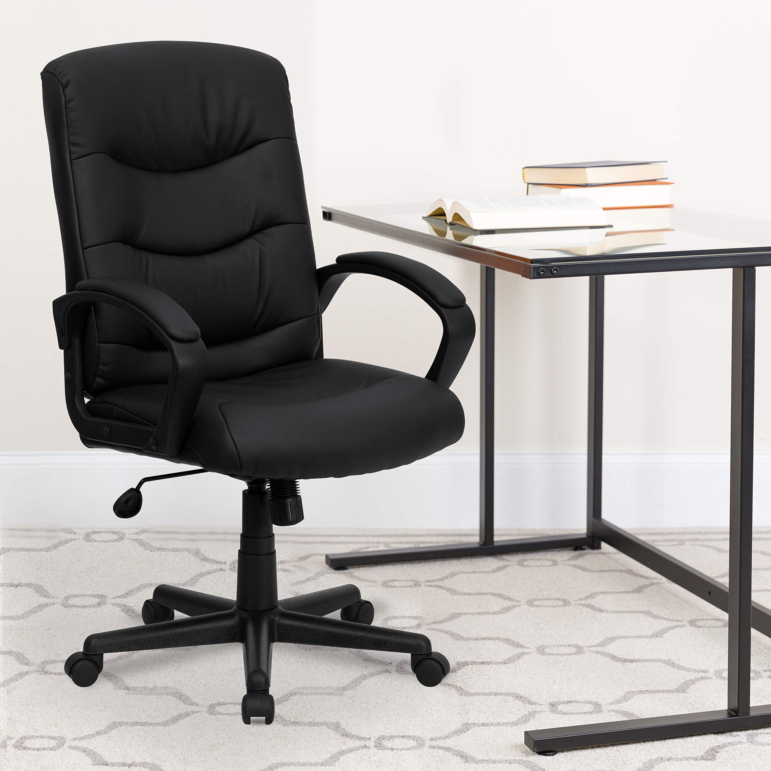 Flash Furniture Chelsea Mid-Back Black Leathersoft Executive Swivel Office Chair With Three Line Horizontal Stitch Back And Arms