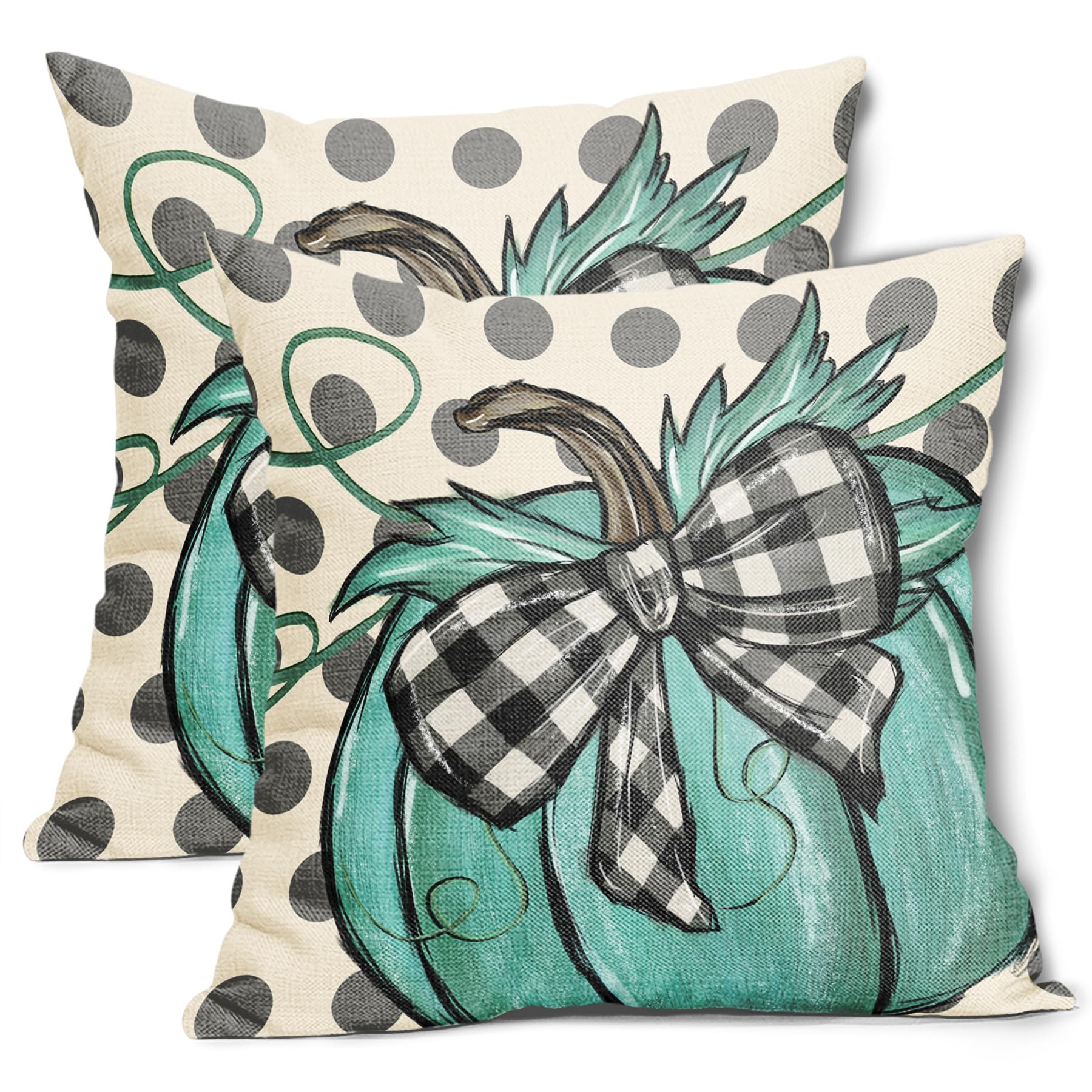 Aportt Fall Polka Dot Pumpkin Pillow Covers 18X18 Inch Autumn Harvest Thanksgiving Pillow Cases Green Seasonal Square Throw Pill
