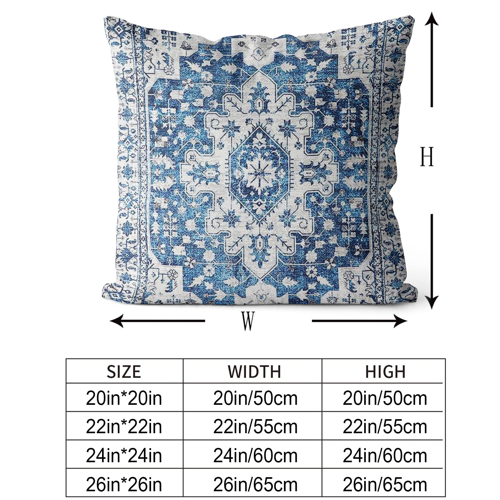 Snycler Boho Throw Pillow Covers 24X24 Inch Set Of 2 Blue Boho Rug Carpet Double Sided Pattern Cotton Soft Pillow Case Cushion C