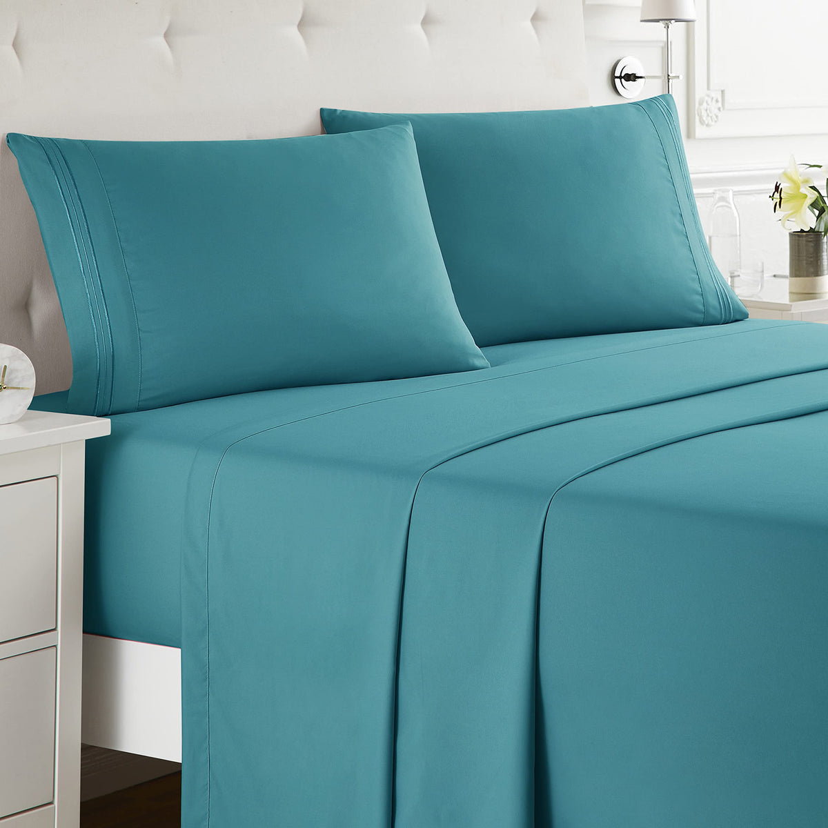 Nestl Rv Short Queen Sheets Set - 4 Piece Bed Sheets For Rv Queen Size Bed, Double Brushed Rv Size Sheets, Hotel Luxury Teal She