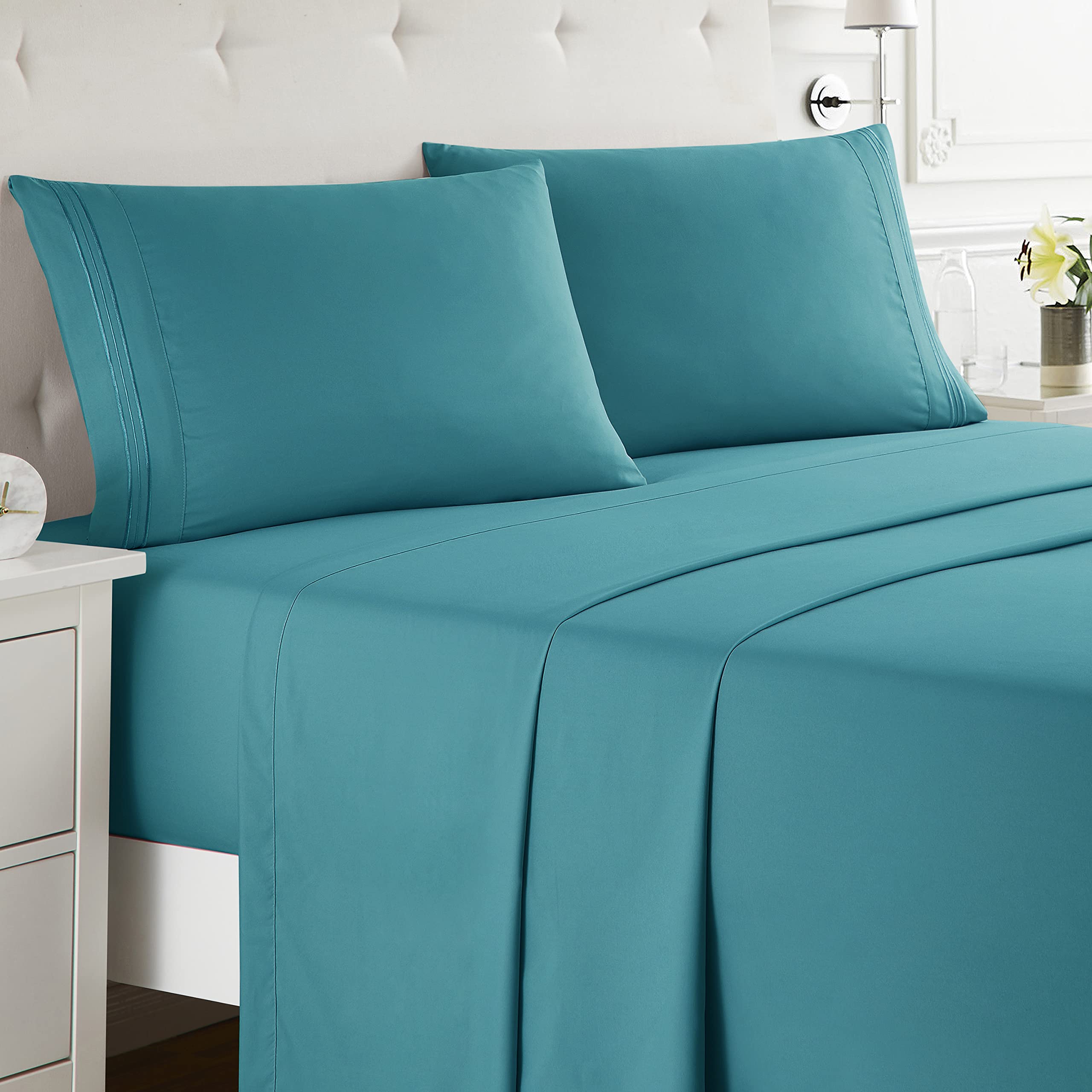 Nestl Queen Sheets Set - 4 Piece Bed Sheets For Queen Size Bed, Double Brushed Queen Size Sheets, Hotel Luxury Teal Sheets, Extr