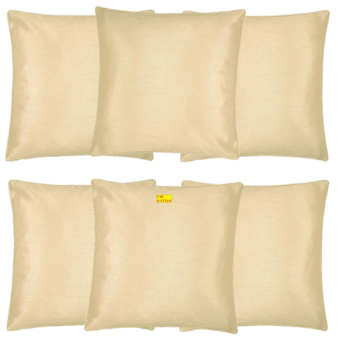 Fab Nation Set Of 6 Cushion Cover  Dupion Silk Fabric, Decorative Cushion Covers, Solid Golden Color (Interlocked Cushion Cover