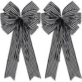 2 Pack Black White Stripe Halloween Fall Bows for Wreaths,12   x20   Black and White Christmas Decorations Bow for Tree Topper G
