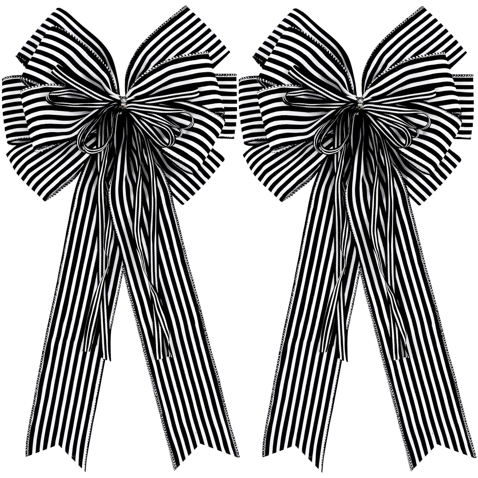 2 Pack Black White Stripe Halloween Fall Bows for Wreaths,12   x20   Black and White Christmas Decorations Bow for Tree Topper G