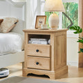T4Tream Nightstand With Charging Station, 18 Inch Vintage End Table With 2 Drawers, Wood Rustic Sofa Side Table With Open Storage Shelf For Bedroom, Living Room, Natural Oak