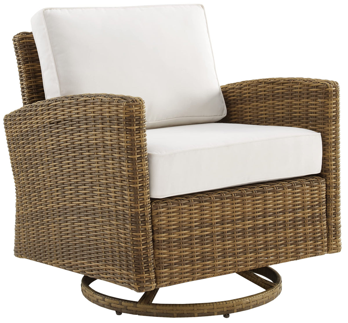 Crosley Furniture Bradenton Wicker Swivel Rocker Outdoor Chair with Sunbrella Patio Cushions for Porch, Deck, Brown with Sunbrella Cushions