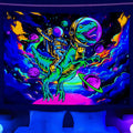 Funny Space Blacklight Tapestry Uv Reactive Poster, Astronaut Dinosaur Universe Black Light Decor For Men Guys Room Bedroom Cool