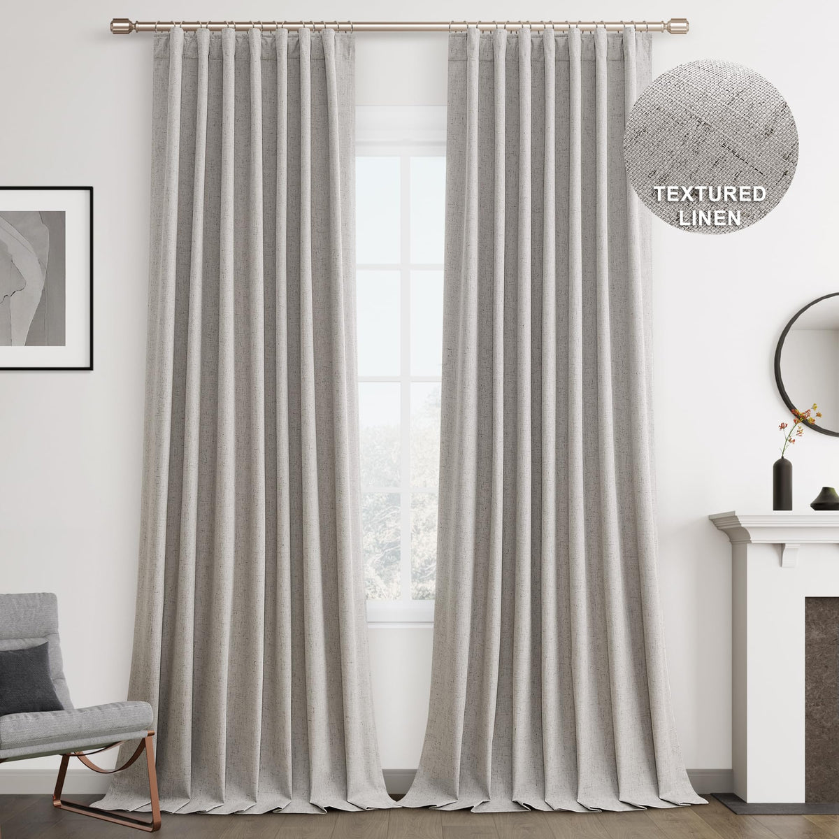 Joywell Silver Linen 100% Blackout Curtains 108 Inch Long, Rod Pocket/Back Tab/Hook Belt/Clip Rings,Thermal Insulated Drapes For Bedroom Living Room With Hooks,2 Panels,52 X 108