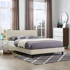 CasaFoyer  Linnea Platform Bed | Elegant Upholstered Full Bed | Tufted Headboard | Wood Legs | Slatted Support System | Beige