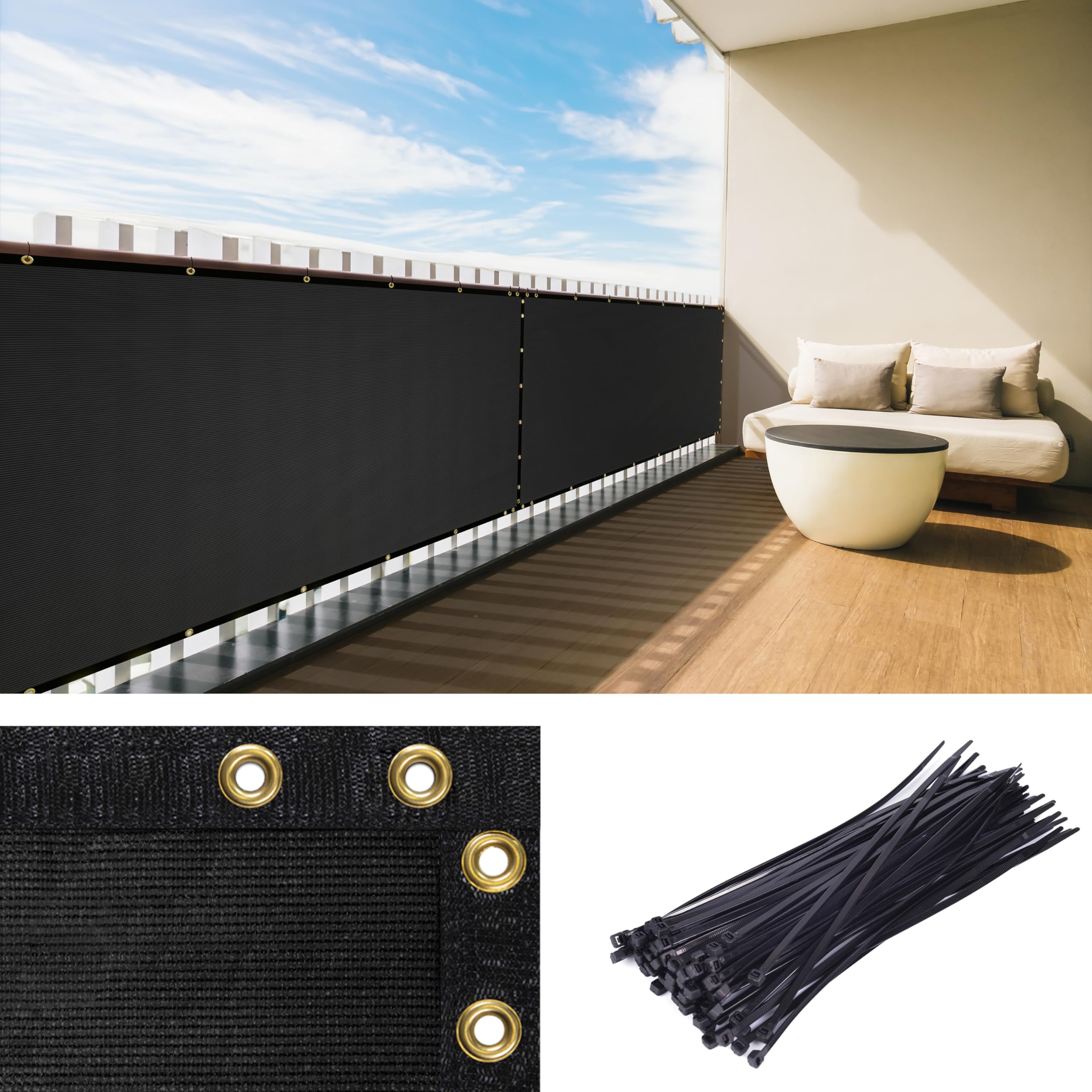 Royal Shade Custom Size 3  x 62  Black Balcony Privacy Screen Apartment Above Railing Porch Patio Fence Windscreen Cover Netti