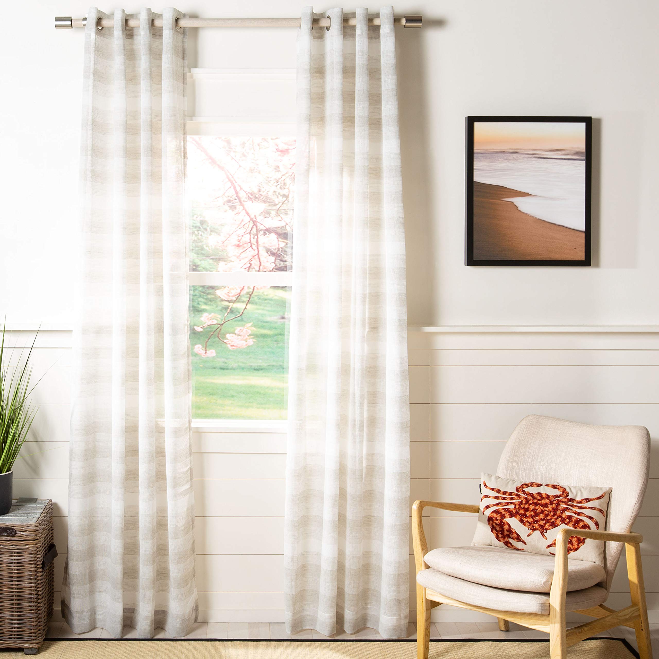 Safavieh Home Curtain Liberty Assorted Beige Semi-Sheer 52 x 96 Grommet Drape Panel Window Treatment, 52x96