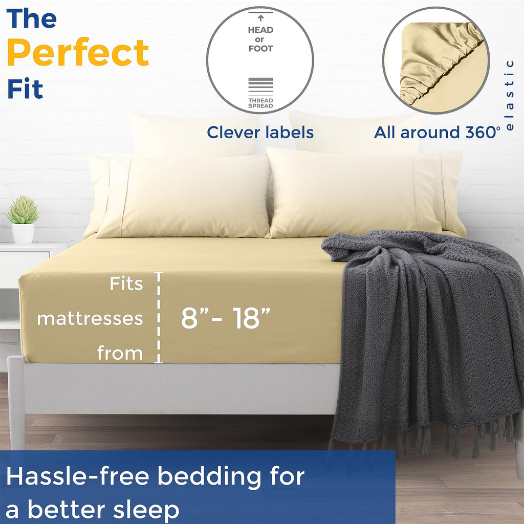 Thread Spread Twin Xl Fitted Sheet Only - 100% Egyptian Cotton 600 Thread Count Deep Pocket Fitted Sheet Twin Xl, Soft Cooling Sateen Elastic Bottom Sheet, Fits College Dorm Mattress, Teens - Sand