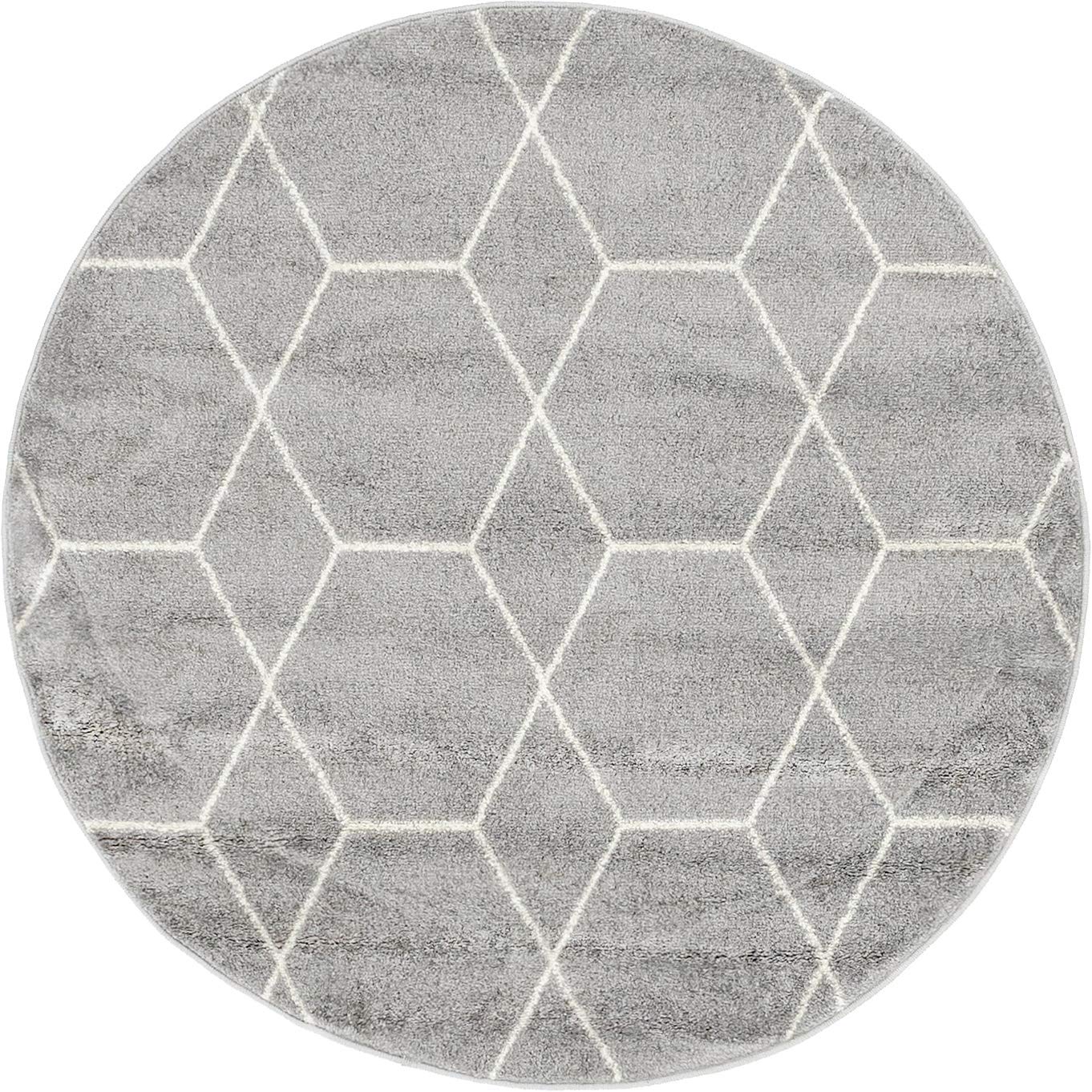 Unique Loom Trellis Frieze Collection Area Rug - Geometric (4 1 Round Light Gray/Ivory)