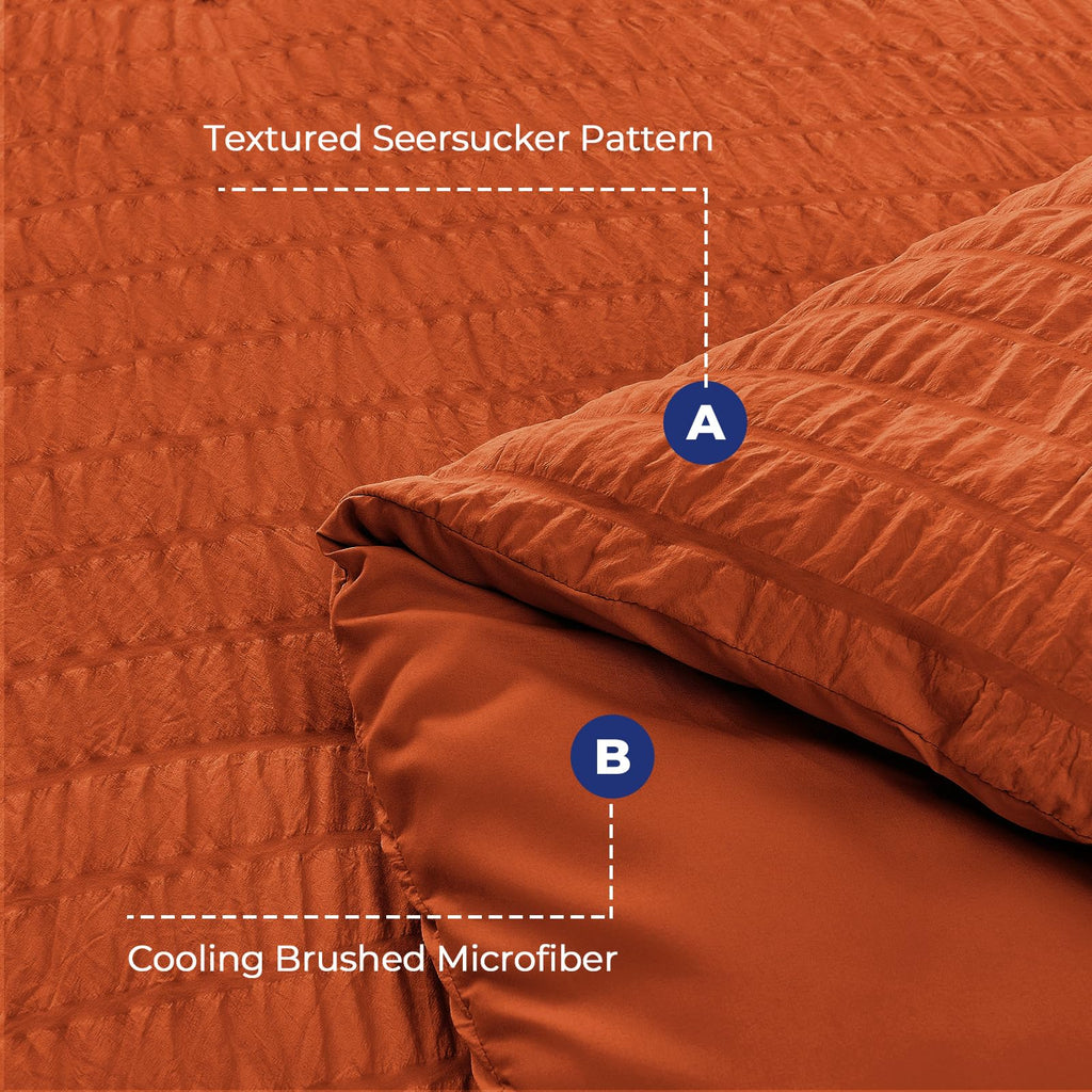 Hymokege Burnt Orange California King Comforter Set Seersucker 7 Pieces, All Season Luxury Bed In A Bag For Bedroom, Bedding Set