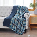 HomeRoots Ambrose Blue Reversible Velvet and Sherpa Throw Blanket