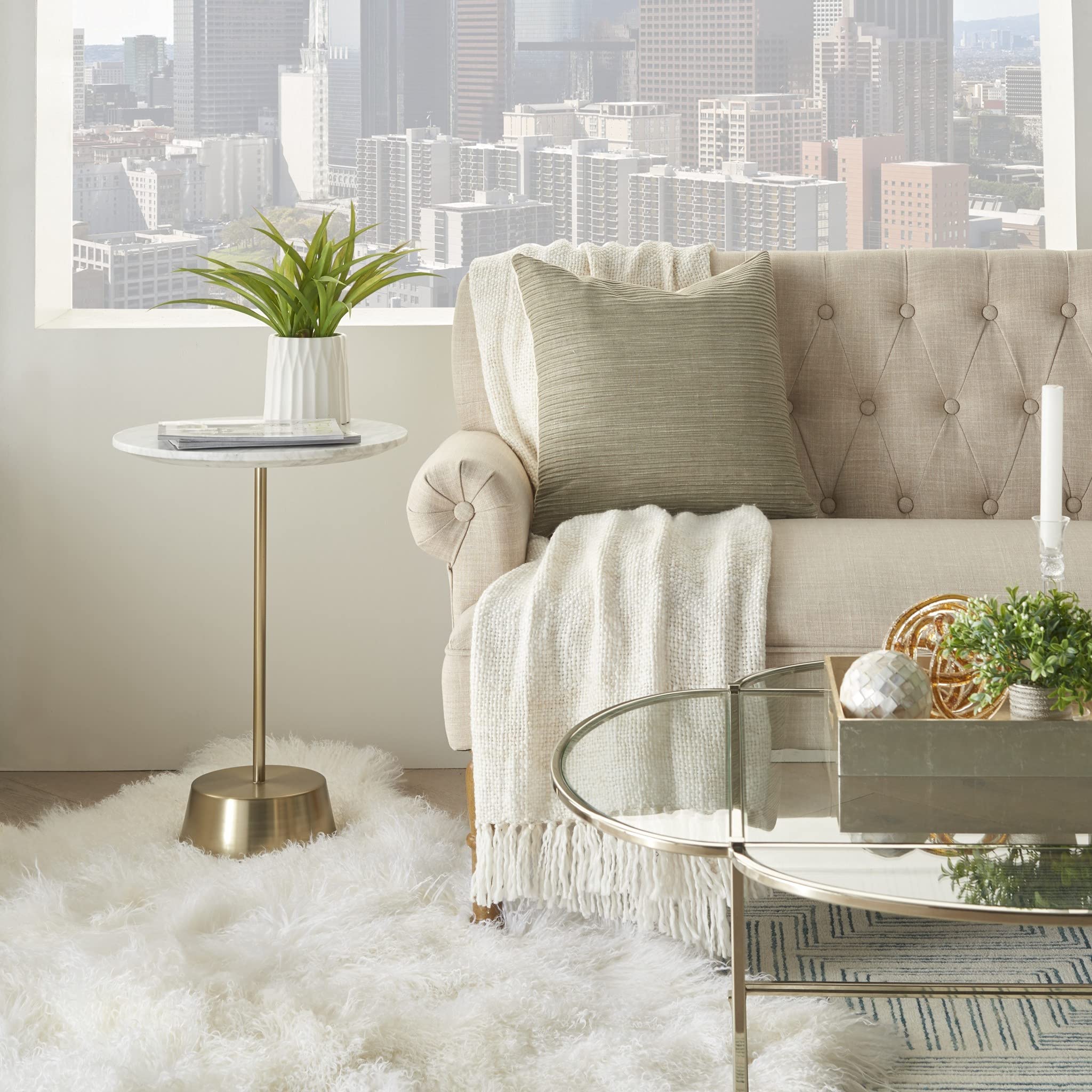 HomeRoots 100% Cotton Taupe Distressed Stripes Throw Pillow