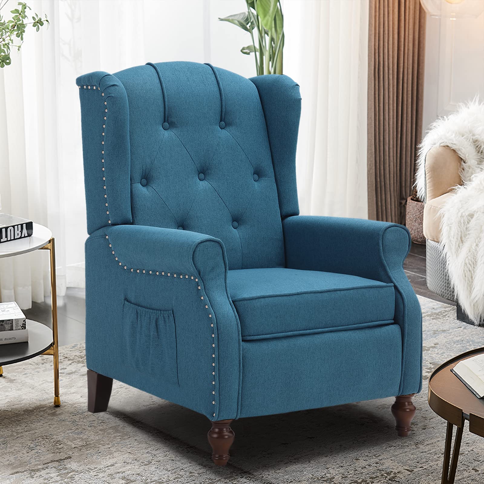 Consofa Wingback Recliner Chair With Massage And Heat Tufted Fabric Push Back Recliner Chair For Living Room Vintage Recliner Ch