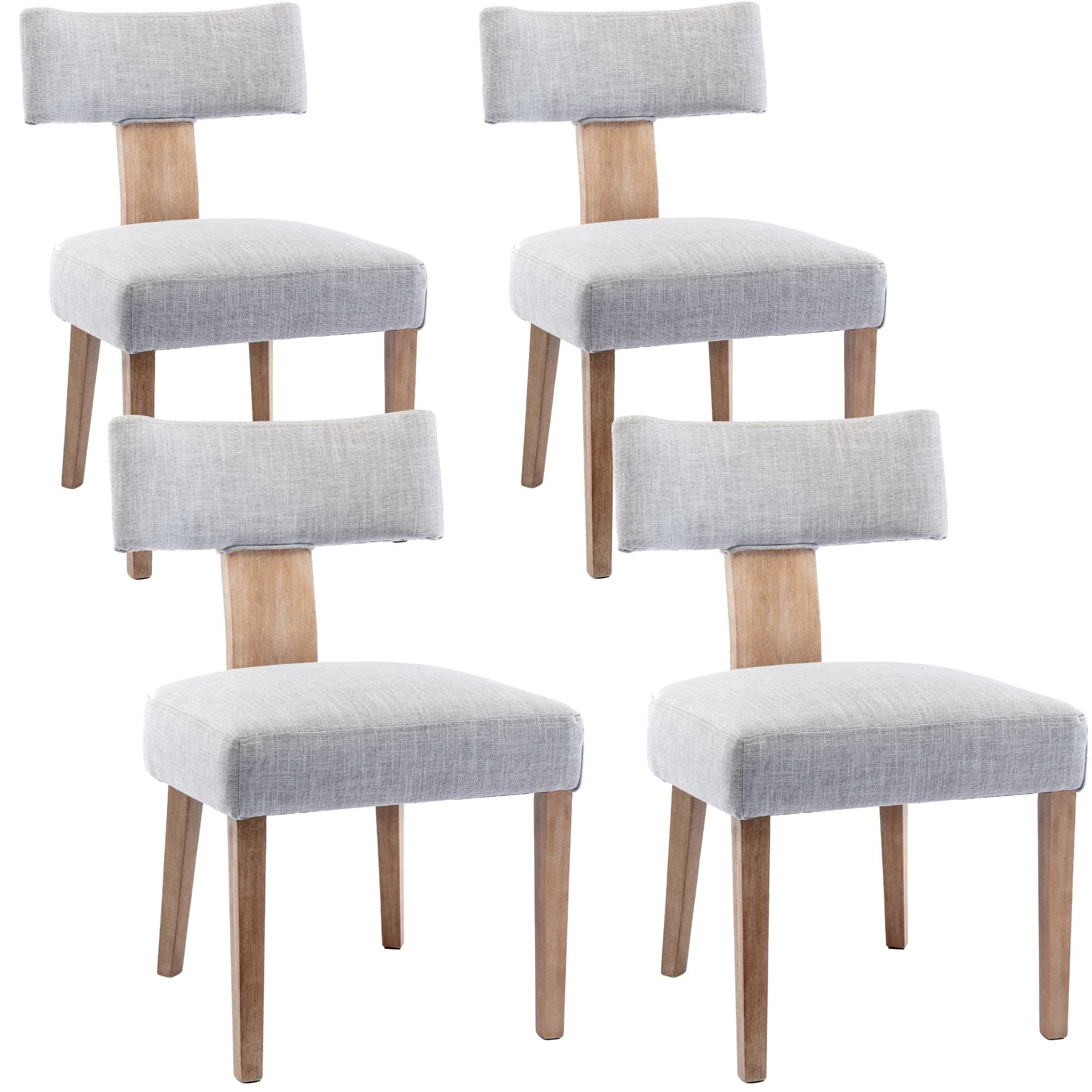 Bestano Modern Dining Chairs Set Of 4, Comfy Upholstered Side Chairs With Wood Legs, Linen Fabric Dining Chairs With Curved Wing