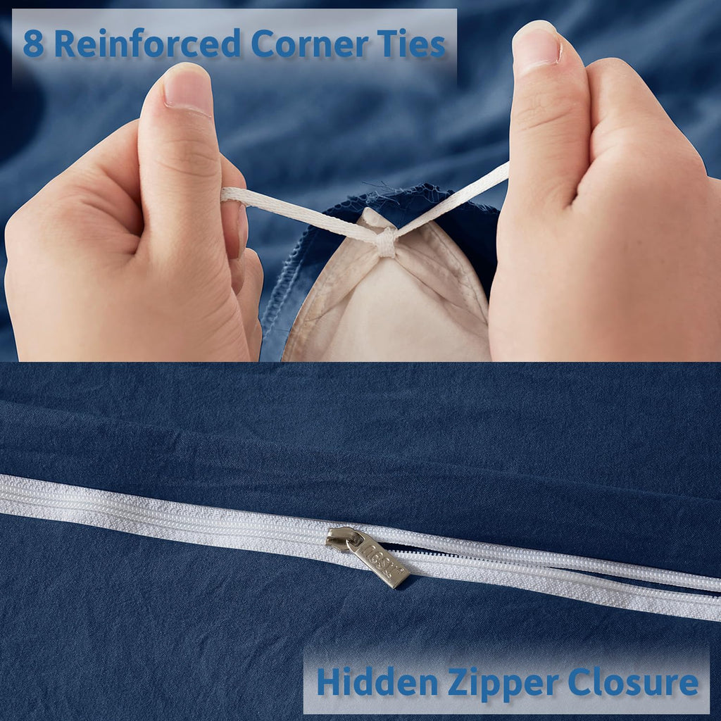 Nestl Navy Blue Duvet Cover Full Size - Soft Prewashed Full Size Duvet Cover Set, 3 Piece, With Zipper Closure, 1 Duvet Cover 80X90 Inches And 2 Pillow Shams - No Comforter