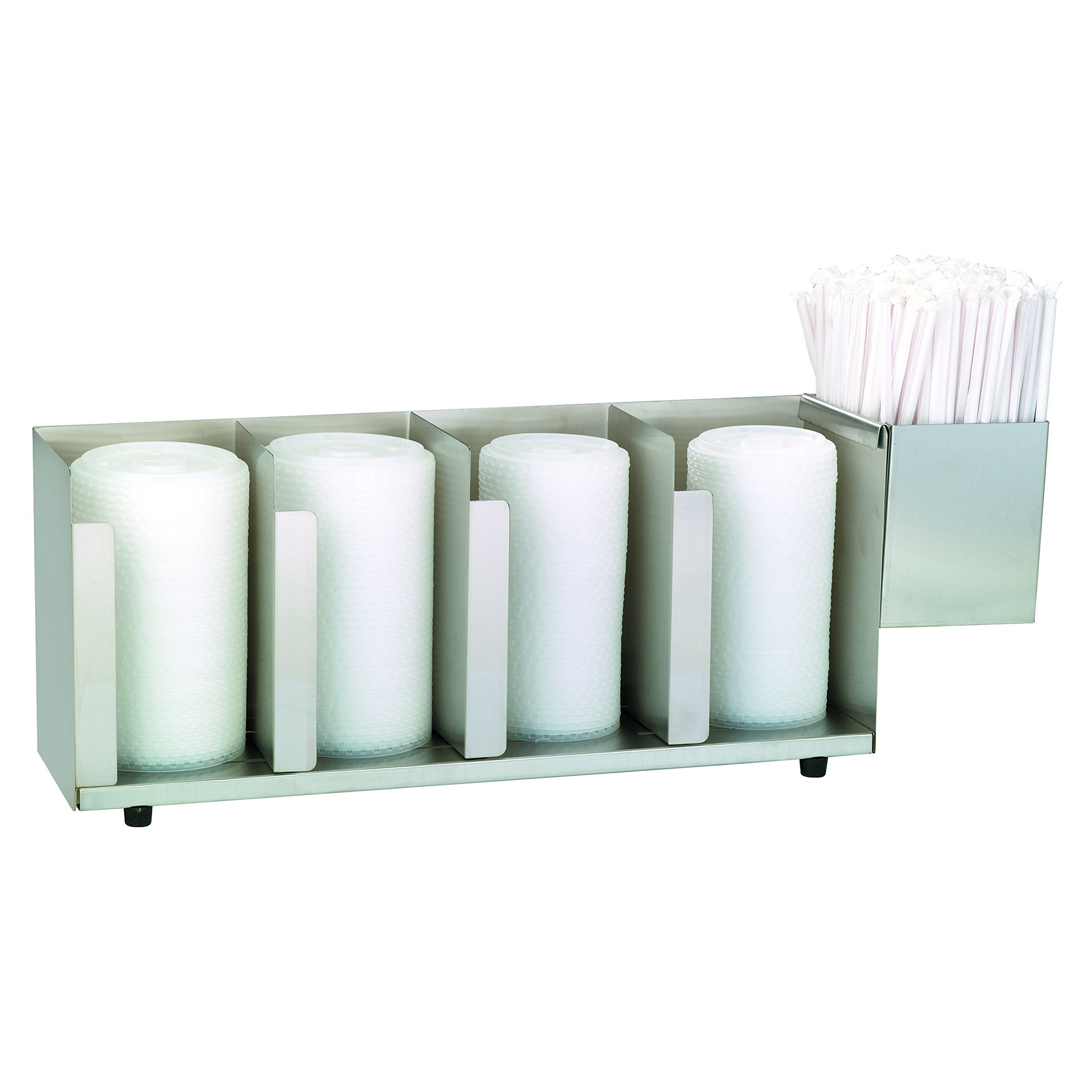 Dispense-Rite CTLD-19A Four Section Cup and Lid Organizer with Sh-1 Straw Attachment, Stainless Steel