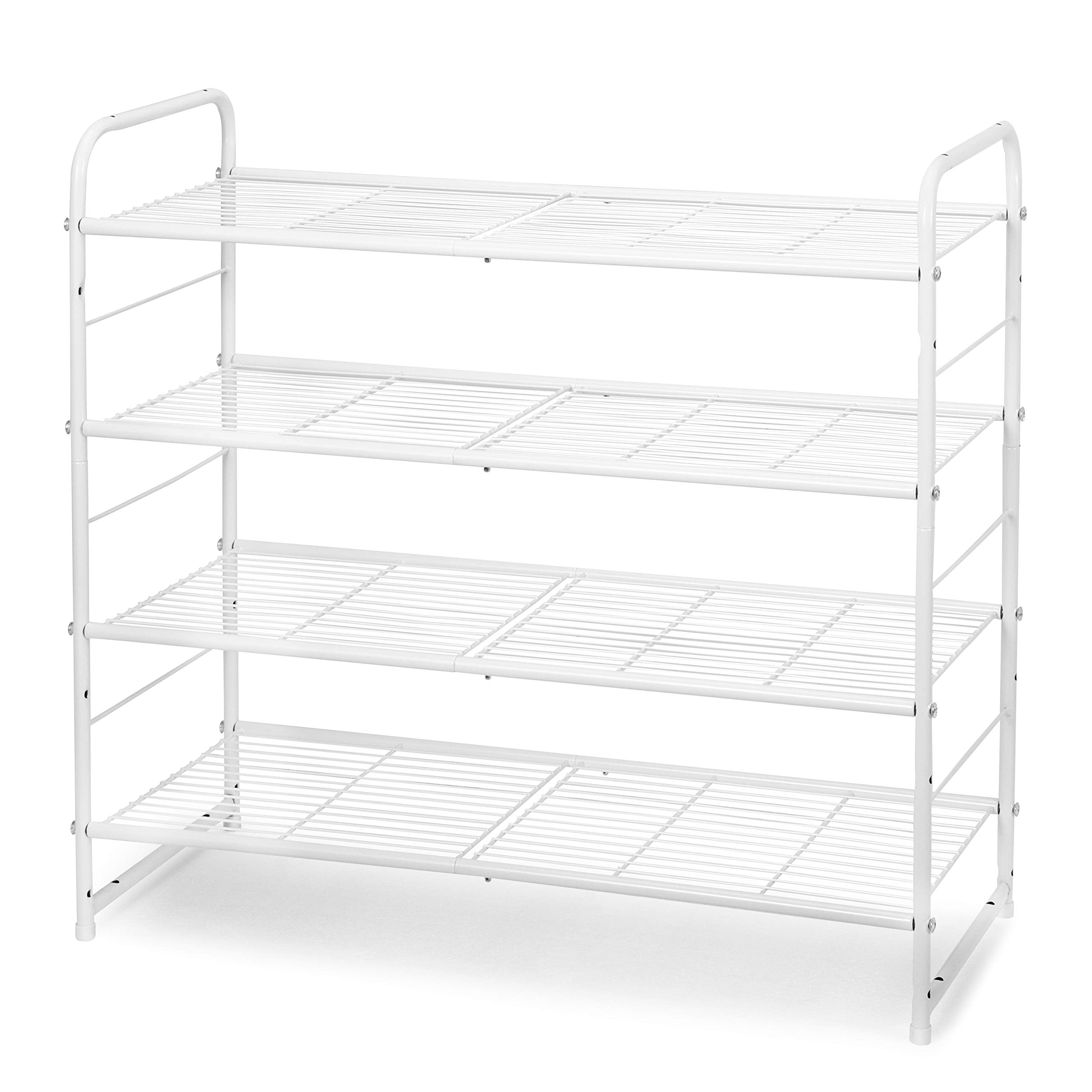 Simple Trending 4-Tier Stackable Shoe Rack, Expandable & Adjustable Shoe Organizer Storage Shelf, Wire Grid, White