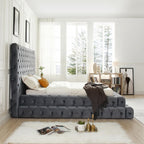 Better Home Products Eleonora Velvet King Bed - Luxurious Upholstered Design with Deep Button Tufting in Gray (Gray, King)