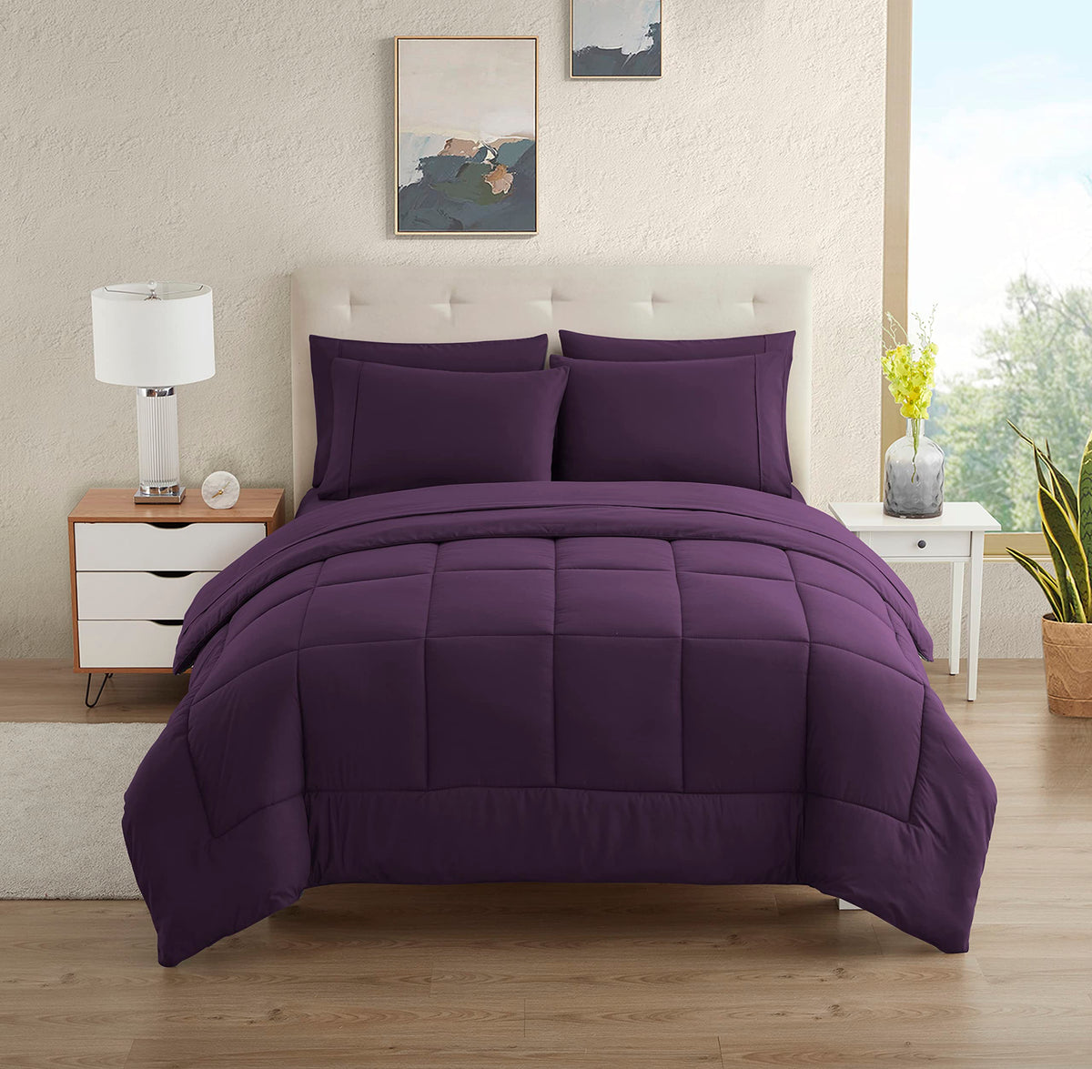 Dorm Room Essentials College Bedding Comforter Set 7 Piece Full Size Bed In A Bag For College Students Boys And Girls, Full, Pur