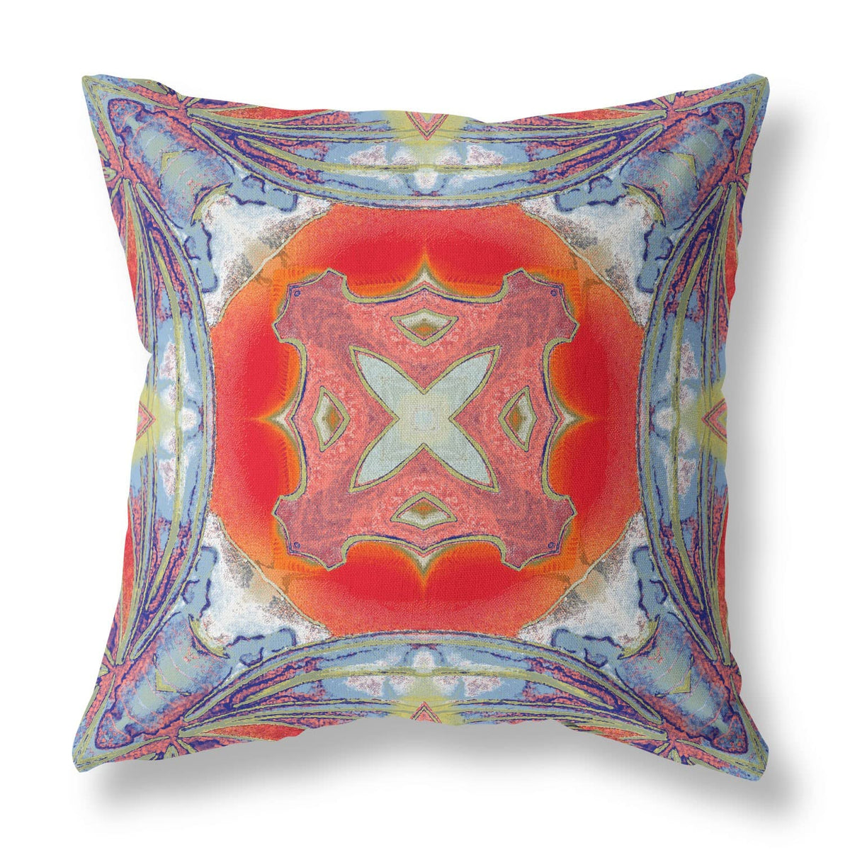 HomeRoots Muted Blue Hot Orange 18â€ Blue Orange Geo Tribal Suede Throw Pillow