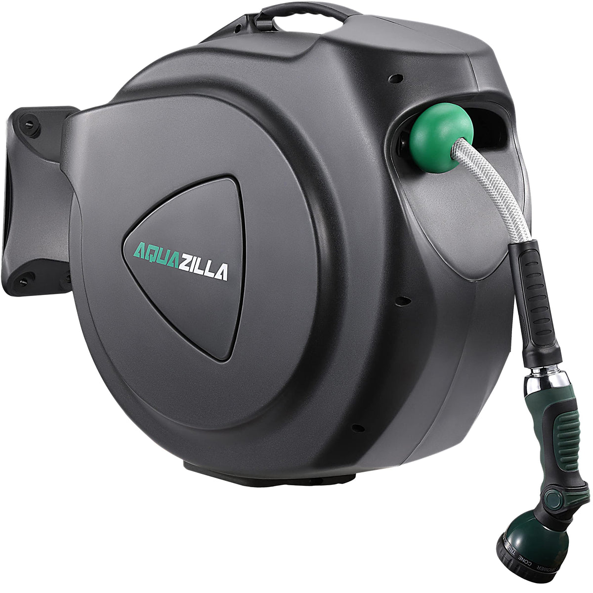 Aquazilla Retractable Garden Hose Reel 65Ft +6Ft 5/8', Durable Wall Mounted Water Hose Reel- Smooth Automatic Rewind, Lock Hose