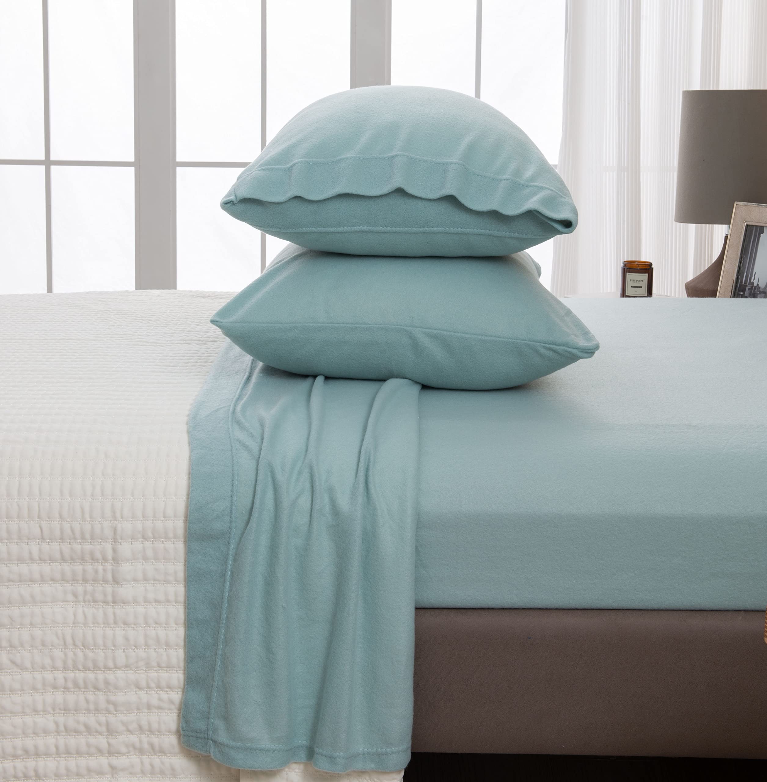 Great Bay Home Super Soft Queen Cloud Blue Micro Fleece Sheet Set | Cozy, Warm, Durable, Breathable, And Fluffy Bed Sheets | Mic