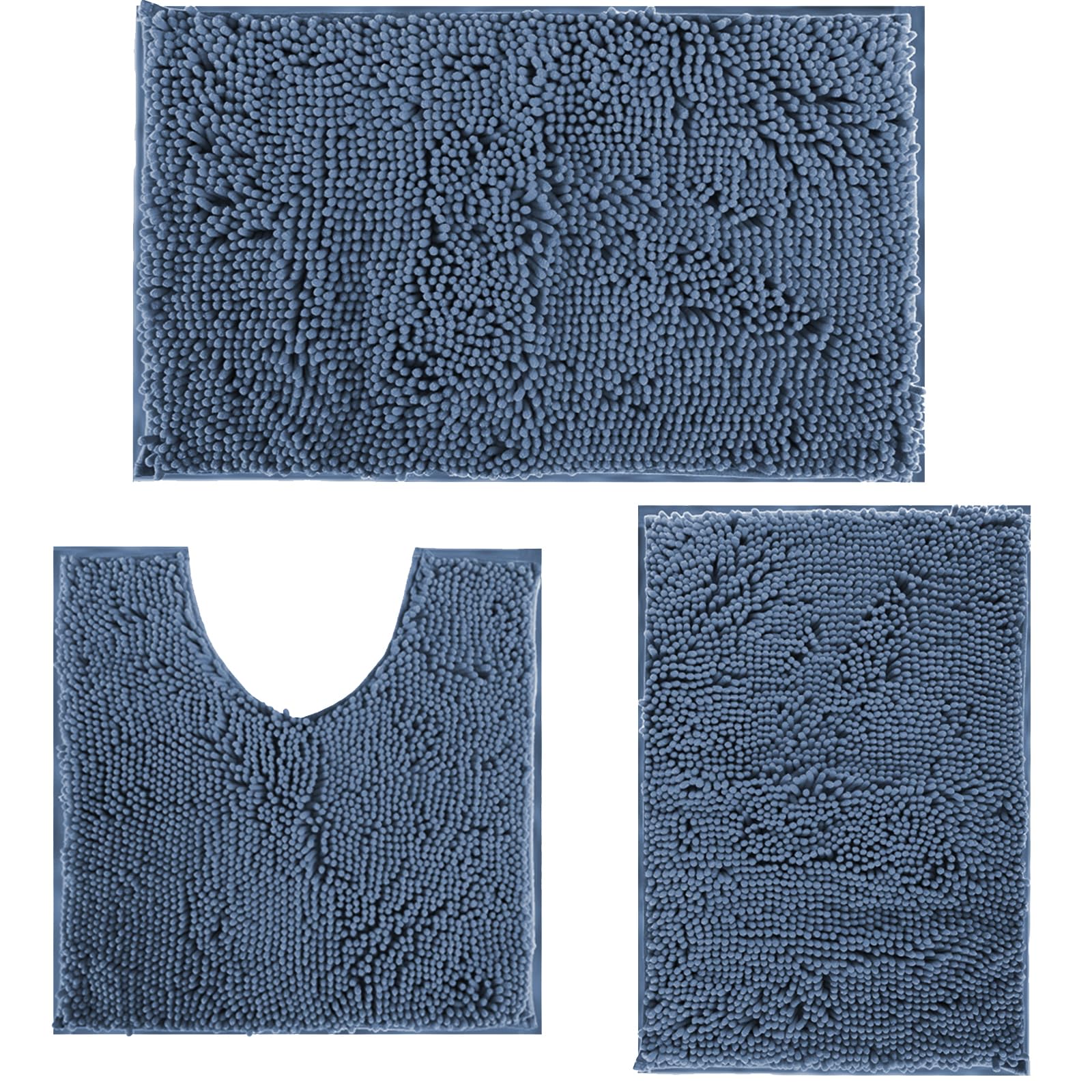 Bathroom Rugs Bath Mats for Batroom Chenillen Bath Rug Set 3 Piece Non-Slip Bath Mats, Absorbent Shaggy Rugs, Machine Wash, Perf