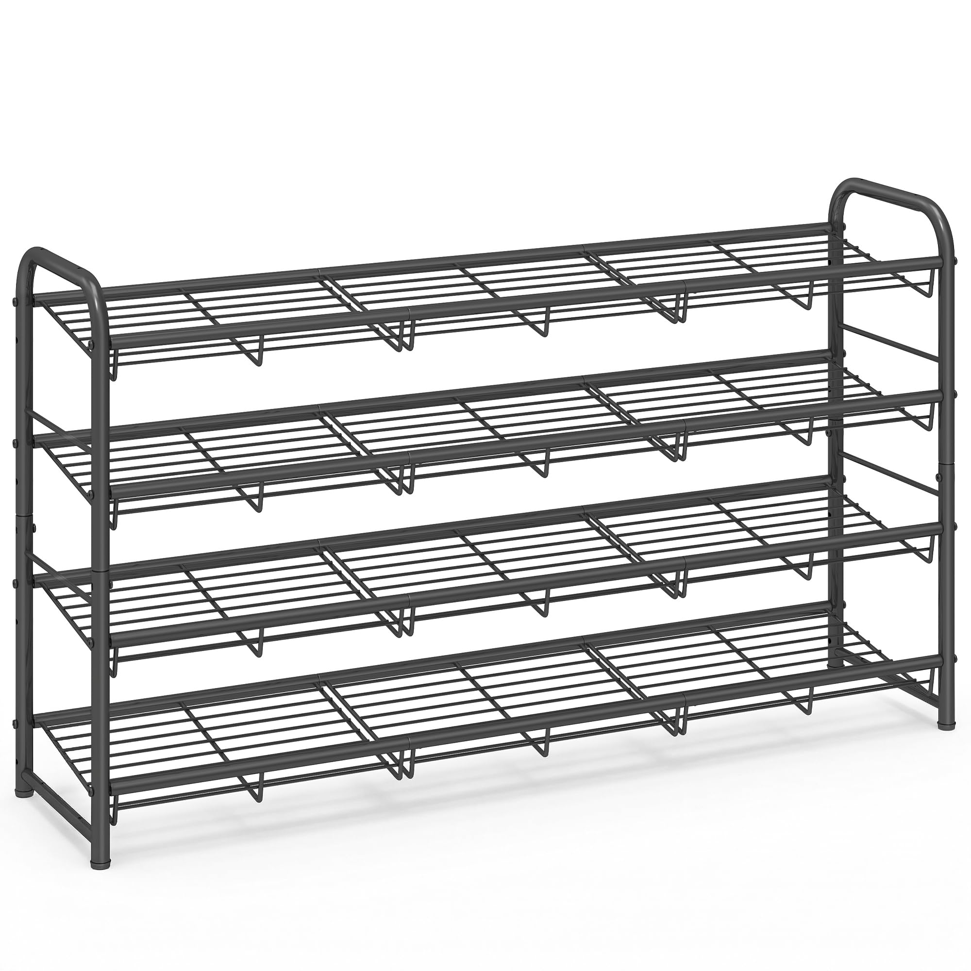 SONGMICS Stackable Shoe Rack, 4 Tier Metal Shoes Rack Storage Shelf, Holds up to 20 Pairs, Adjustable Slanted Shelves Tower Orga