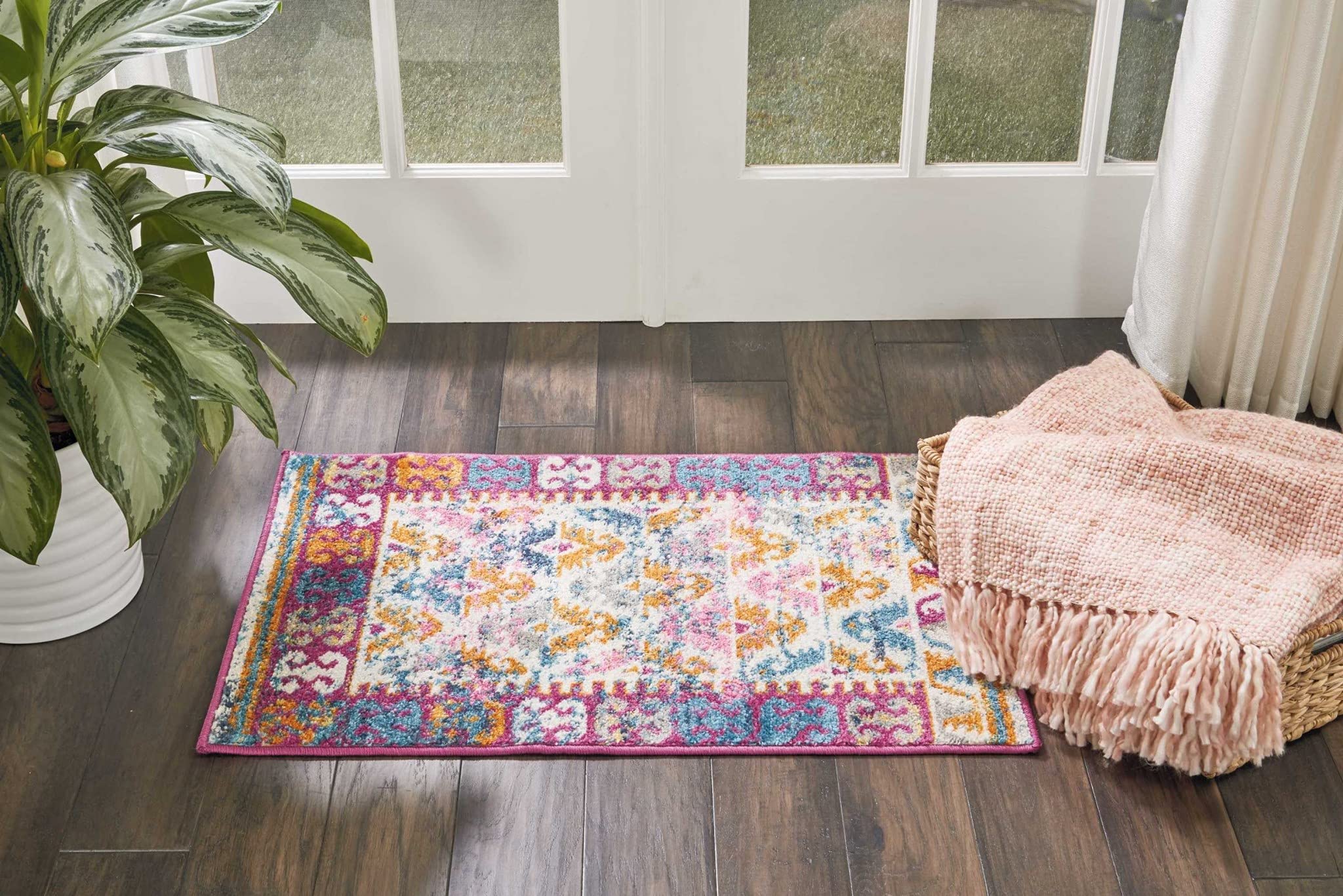 HomeRoots 100% Polypropylene 2â?? x 3â?? Ivory and Magenta Tribal Pattern Scatter Rug