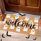 Jarthenaamcs Halloween Natural Coir Doormat Cute Ghost Welcome Floor Mat Non-Slip Entrance Door Rugs For Indoor Outdoor Bathroom