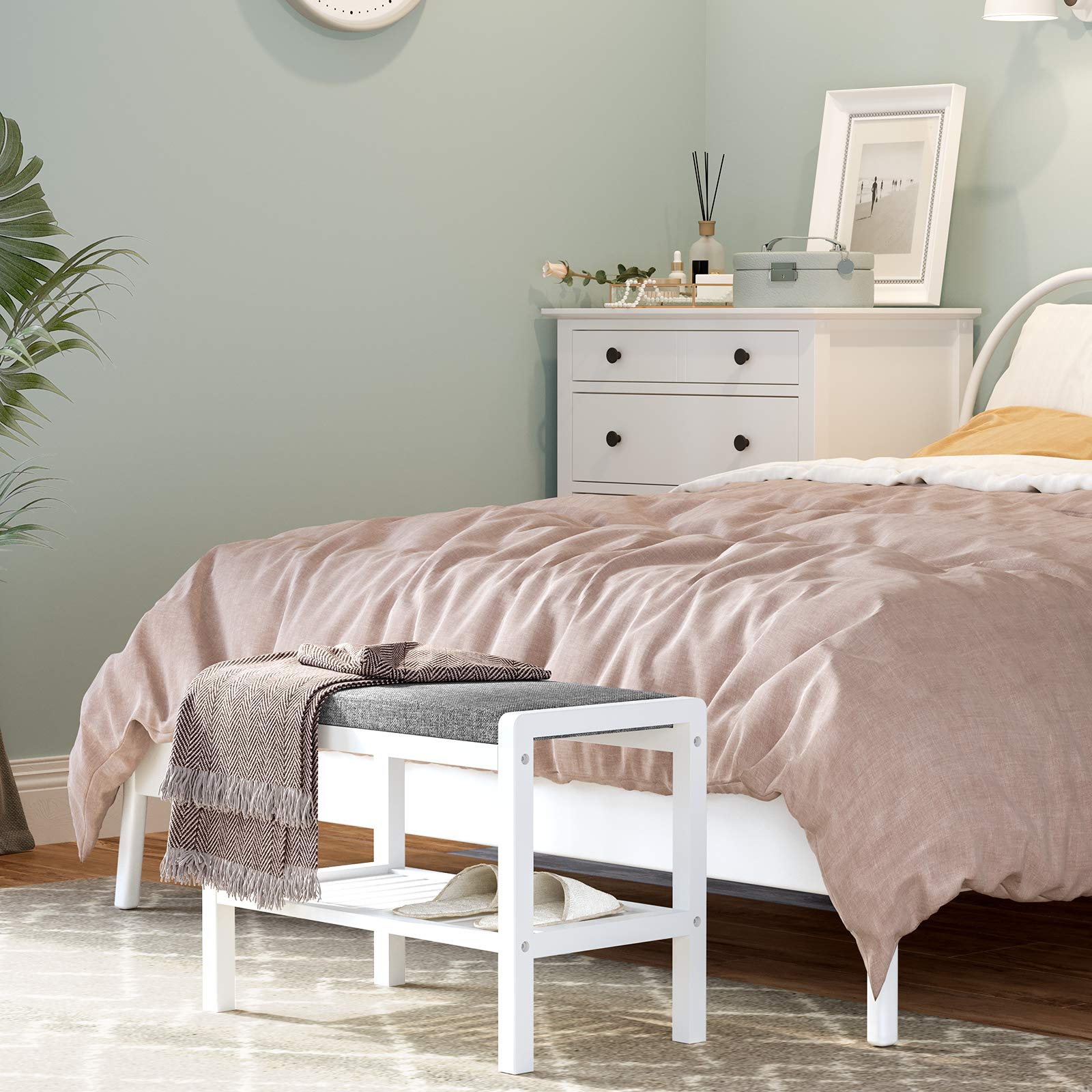 Songmics Shoe Rack Bench With Cushion Upholstered Padded Seat, Storage Shelf, Shoe Organizer, Holds Up To 350 Lb, Ideal For Entryway Bedroom Living Room Hallway Garage Mud Room Gray And White Ulbs65Wn