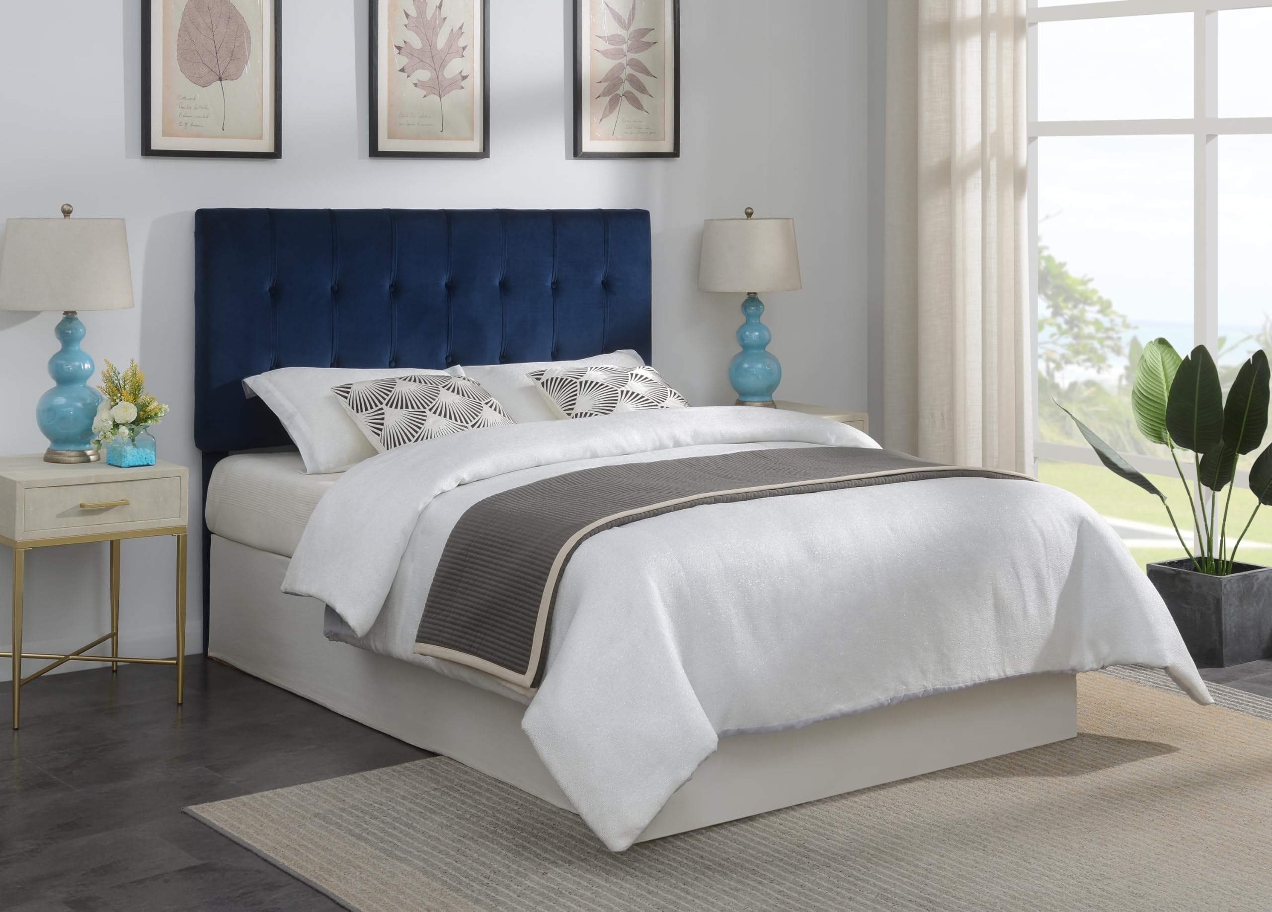 Steve Silver Furniture Regina Queen Blue Velvet Headboard, Modern, Contemporary Or Mid-Century, Bedroom, Soft Velvet Look, 64.2 'L X 50.7' H X 3.15' W, Navy Blue