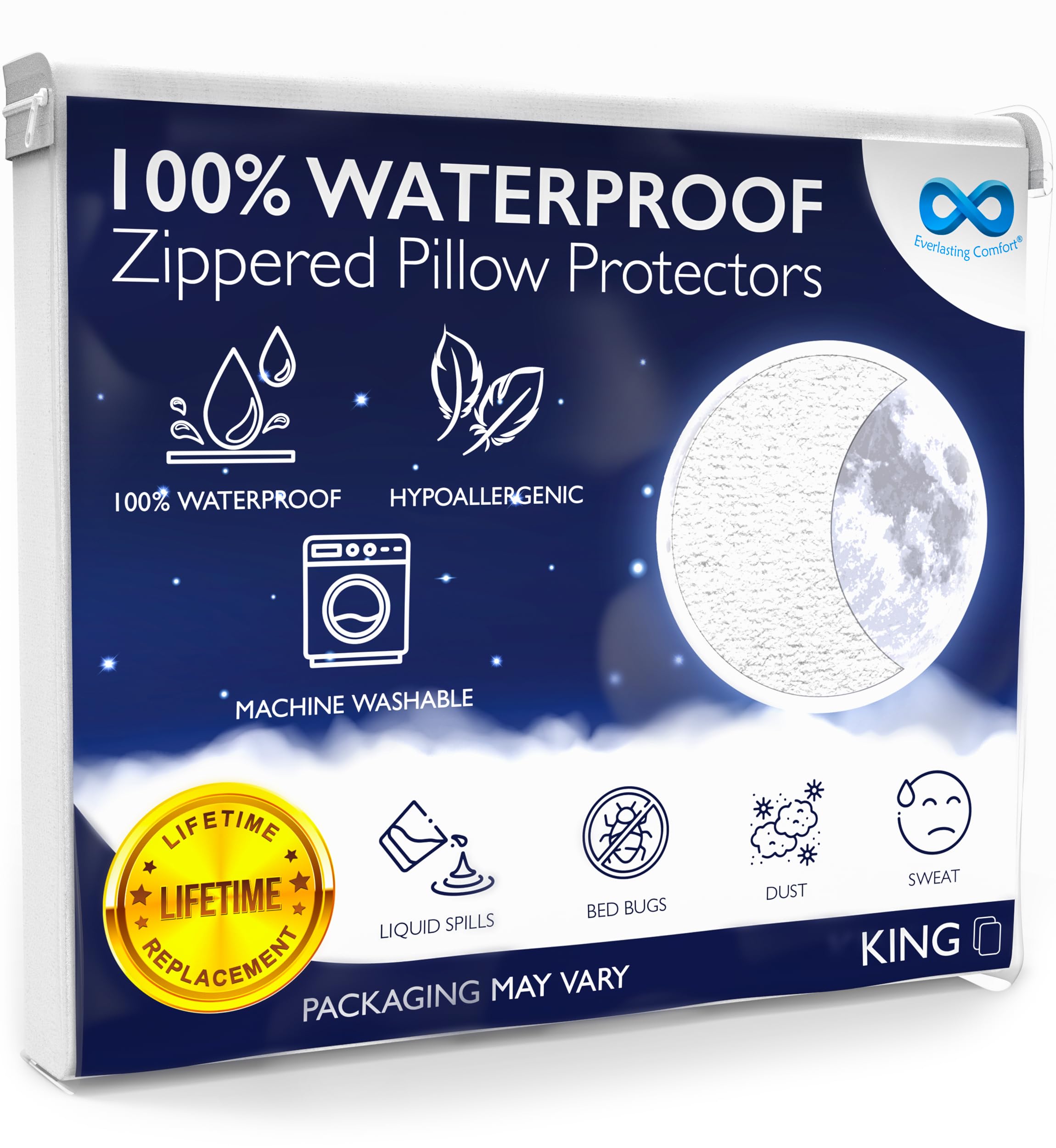Everlasting Comfort Waterproof Pillow Protector King (Pack Of 2) - Zippered, Hypoallergenic, Dust Mite & Bed Bug Proof, Allergy Pillow Covers