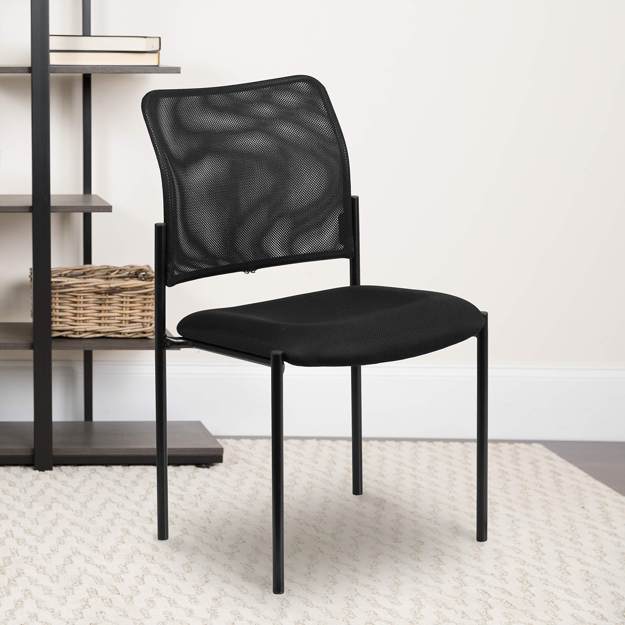 Flash Furniture Jana Comfort Black Mesh Stackable Steel Side Chair