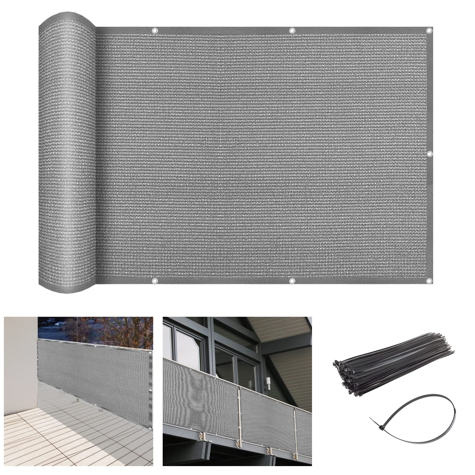 2'6' X 30' Gray Balcony Privacy Screen Fence Windscreen Cover For Apartment, Deck, Patio, Backyard, Outdoor Pool, Porch, Railin