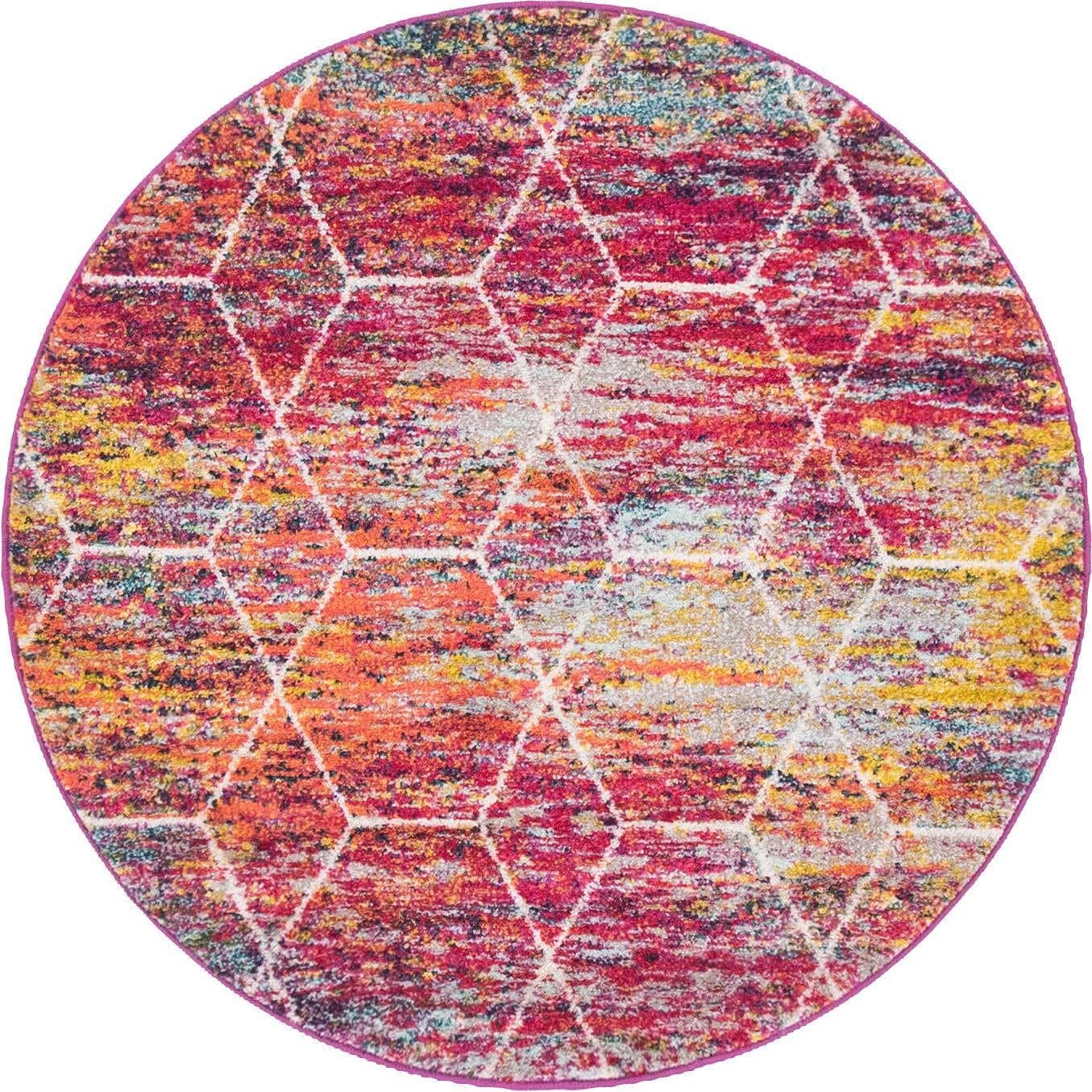 Unique Loom Trellis Frieze Collection Area Rug - Geometric (4 Round, Multi/ Ivory)