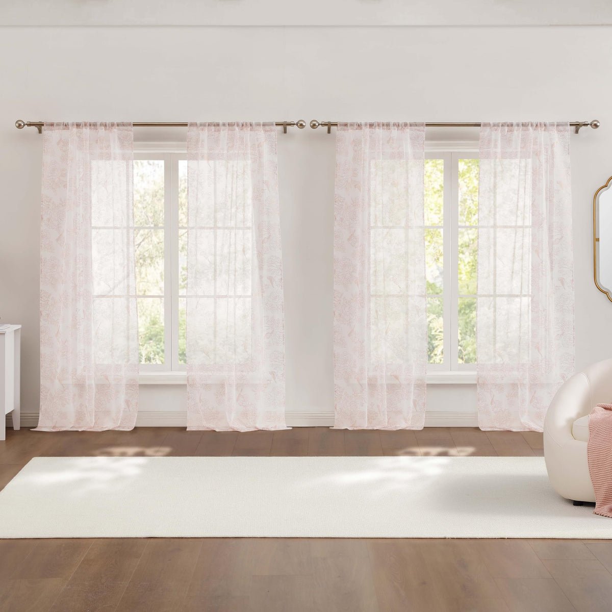 Laura Ashley Barnette Window Curtains with Rod Pocket, 96inch Length, 4 Panels Set, SemiSheer Light Filtering, Blush