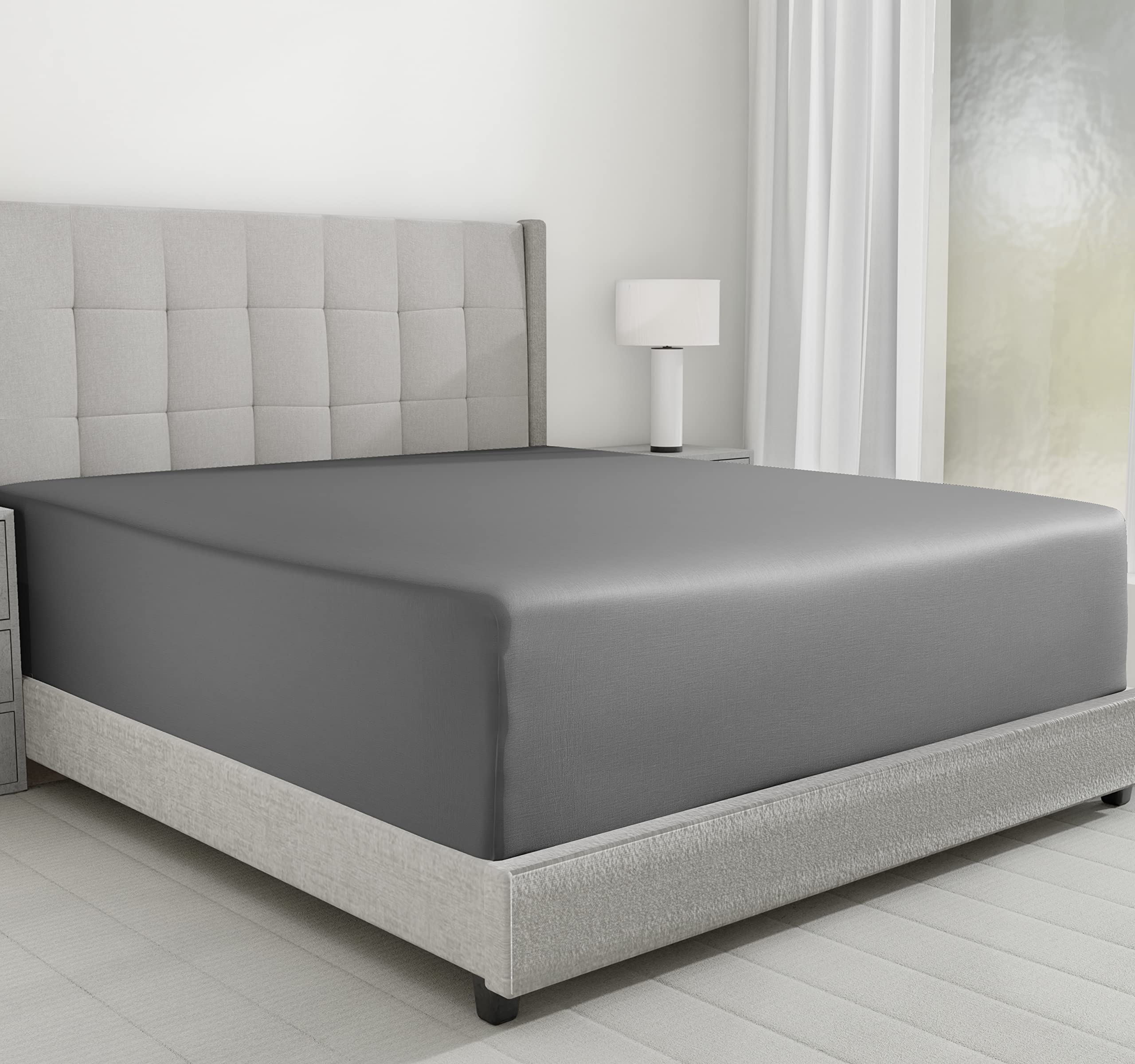 California Design Den Luxury Queen Size Fitted Sheet Only - 100% Cotton, 600 Thread Count, Soft Deep Pocket Bottom Fitted Sheet, Sateen Weave, Hotel Quality, Featuring Foot Side Indicator - Grey