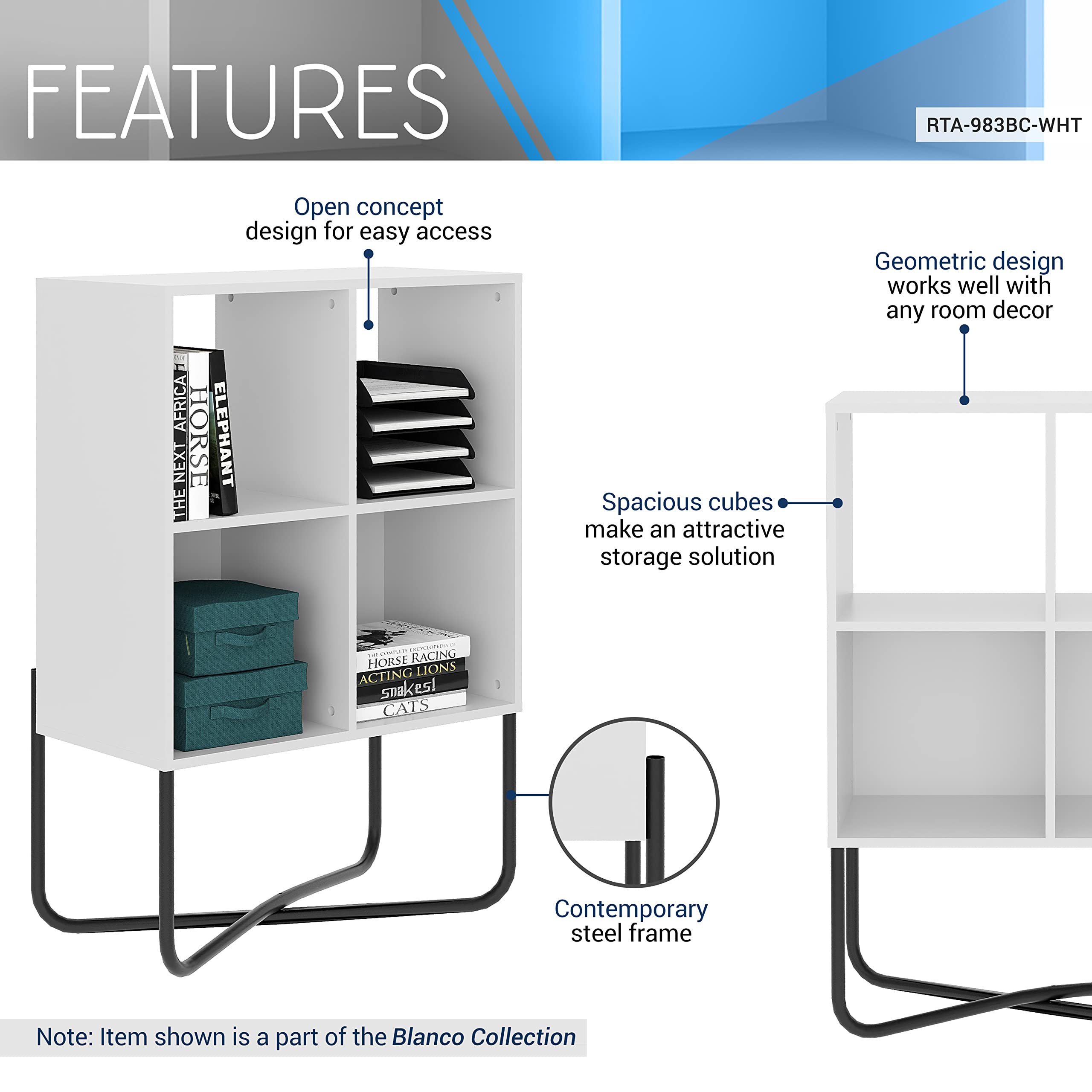 Techni Mobili 2-Tier Bookshelf, Cube Storage For Living Room Or Home Office, Open Back Shelves For Display Or Storage, White